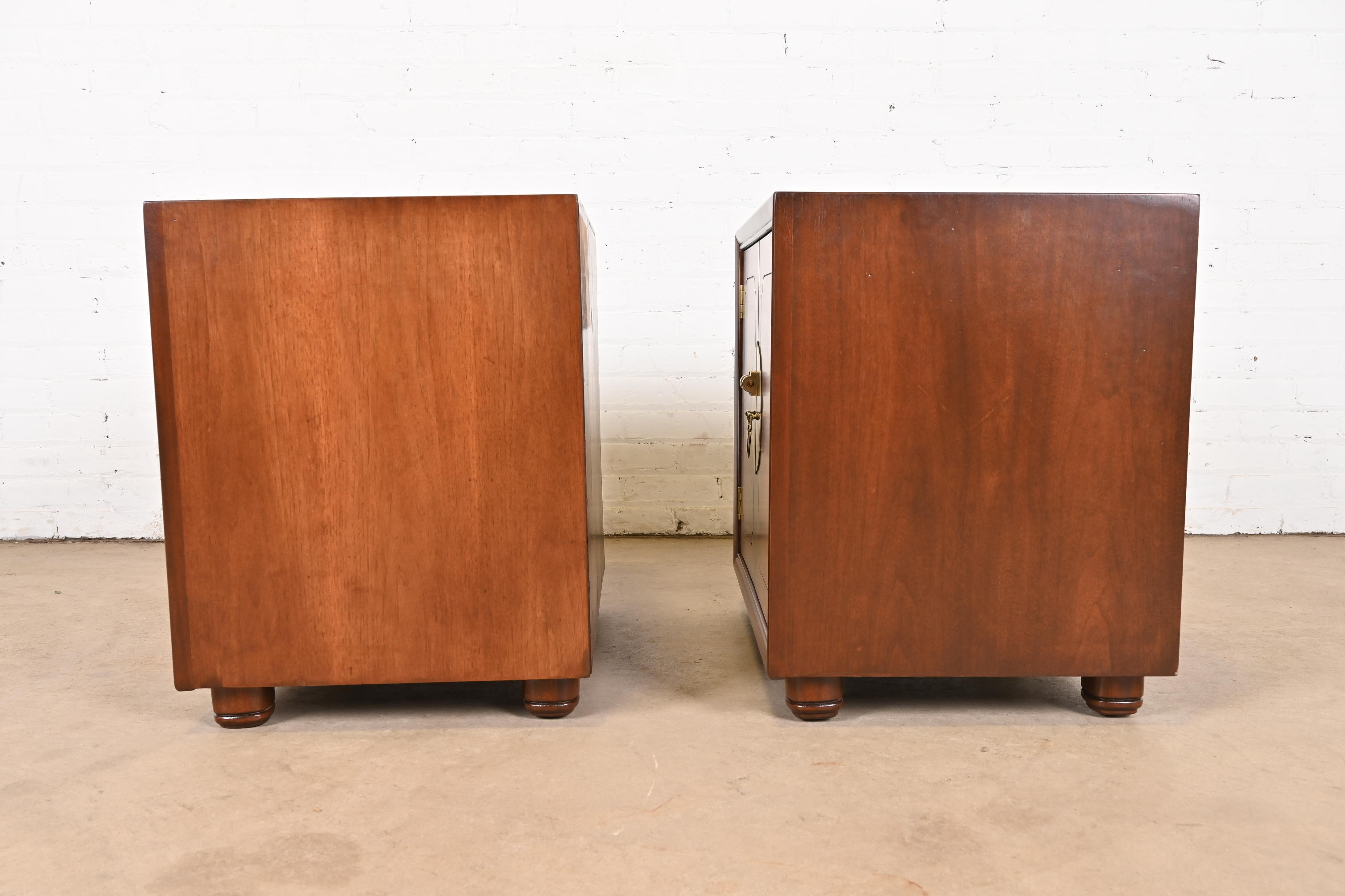 Mid-Century Hollywood Regency Chinoiserie Walnut Bedside Chests Attributed to Henredon, Newly Refinished - Image 10