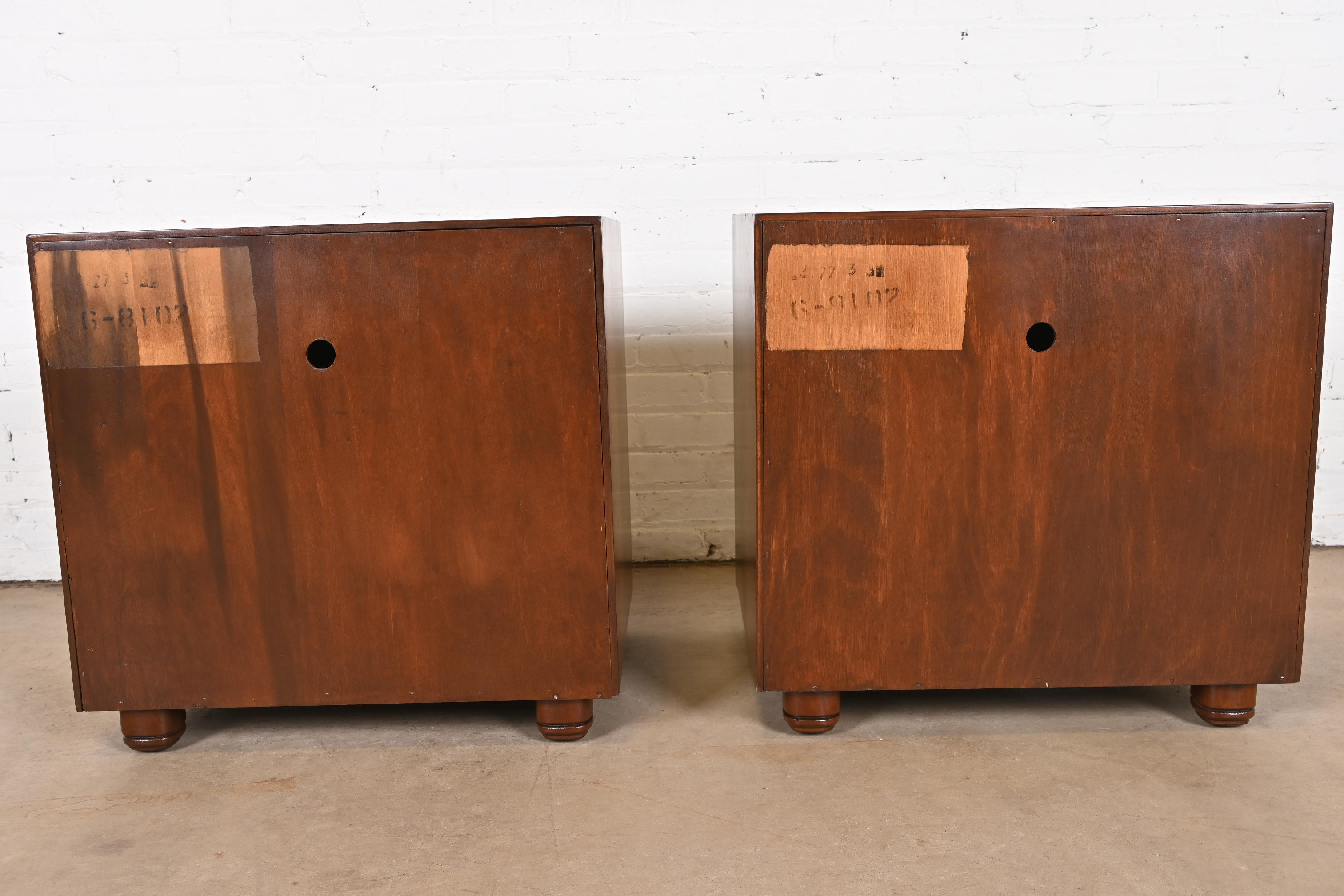Mid-Century Hollywood Regency Chinoiserie Walnut Bedside Chests Attributed to Henredon, Newly Refinished - Image 11