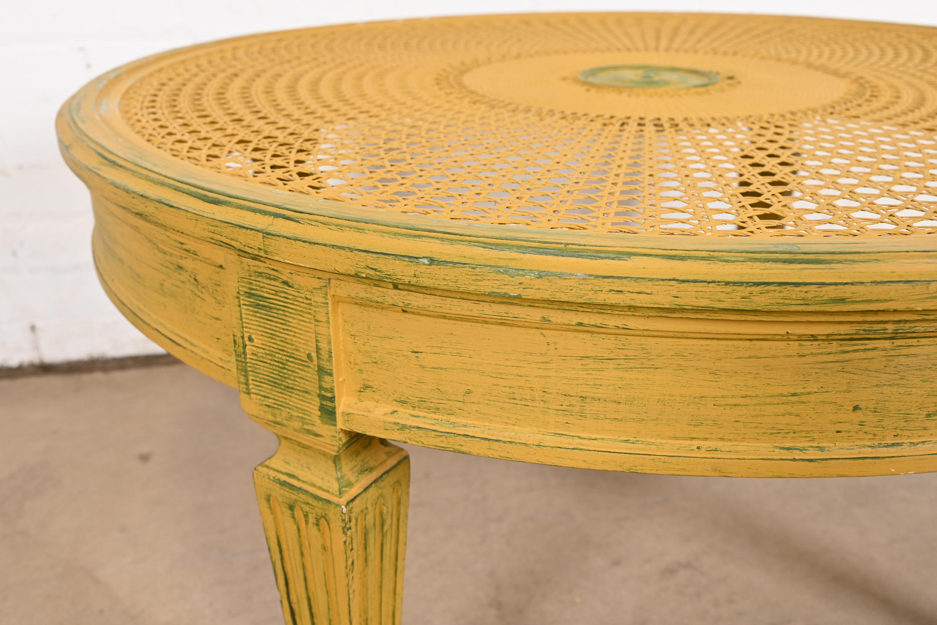 Baker Furniture Style French Regency Louis XVI Painted Cane Coffee Table or Cocktail Table - Image 10