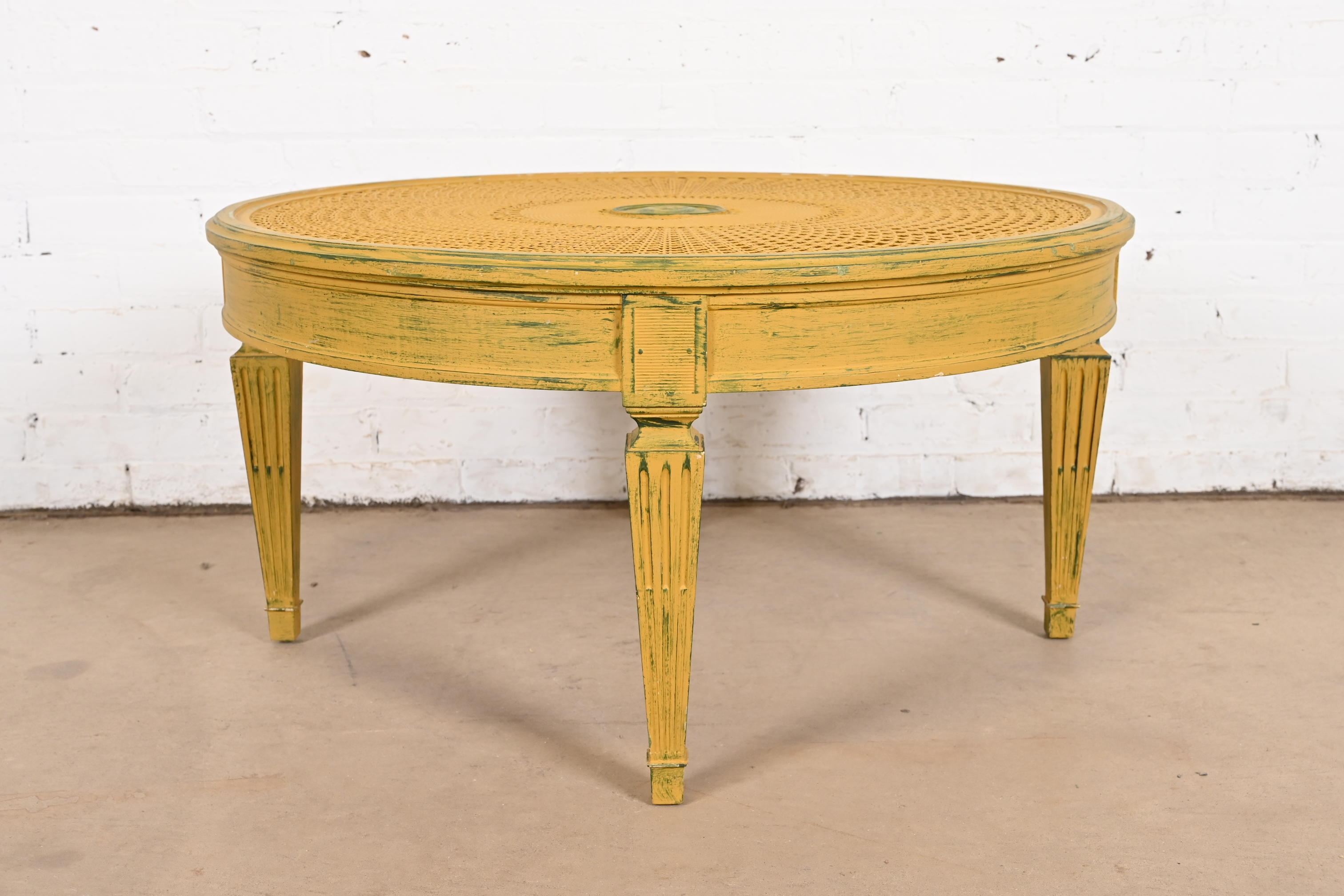 Baker Furniture Style French Regency Louis XVI Painted Cane Coffee Table or Cocktail Table - Image 11
