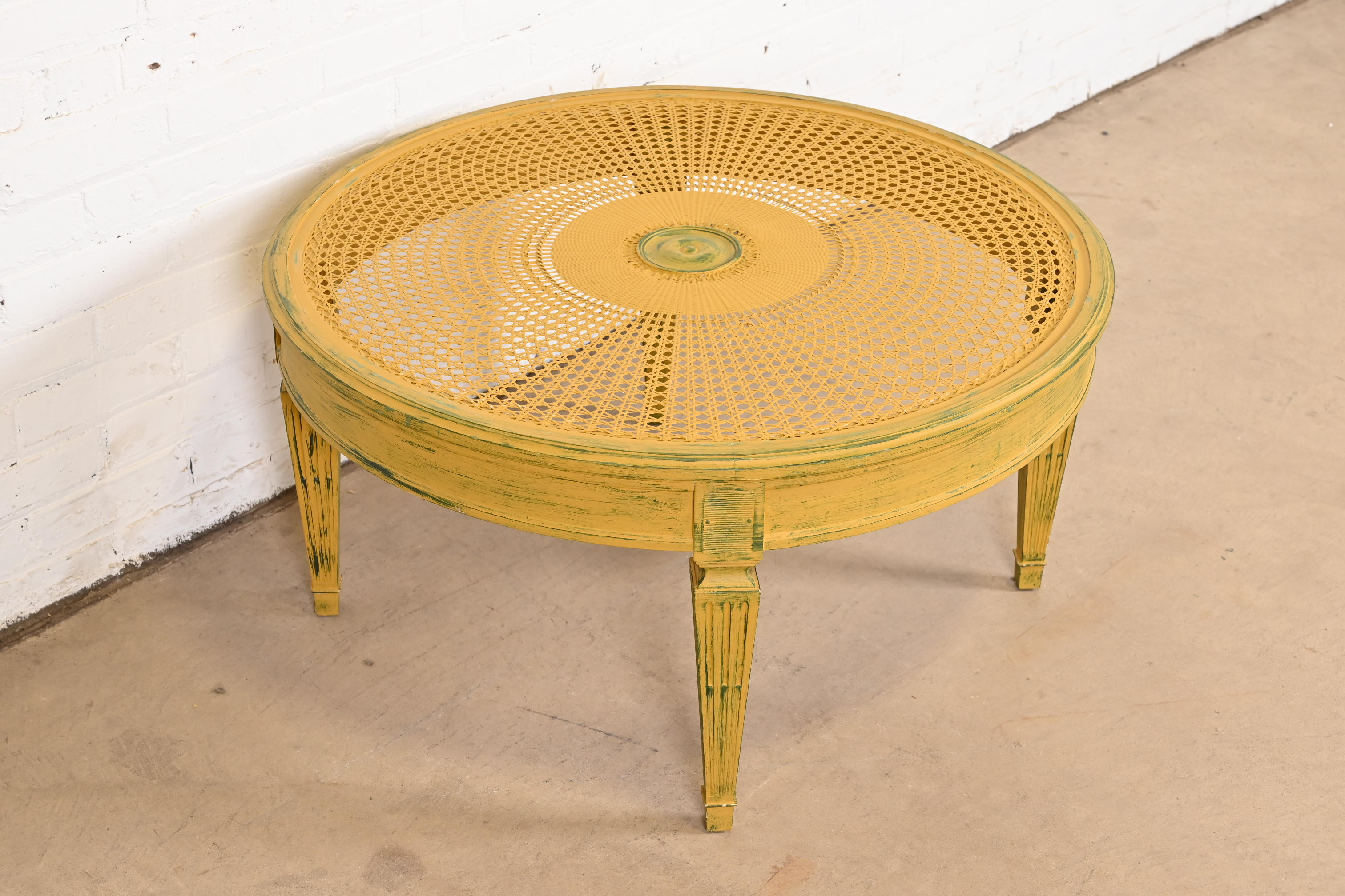 Baker Furniture Style French Regency Louis XVI Painted Cane Coffee Table or Cocktail Table - Image 6