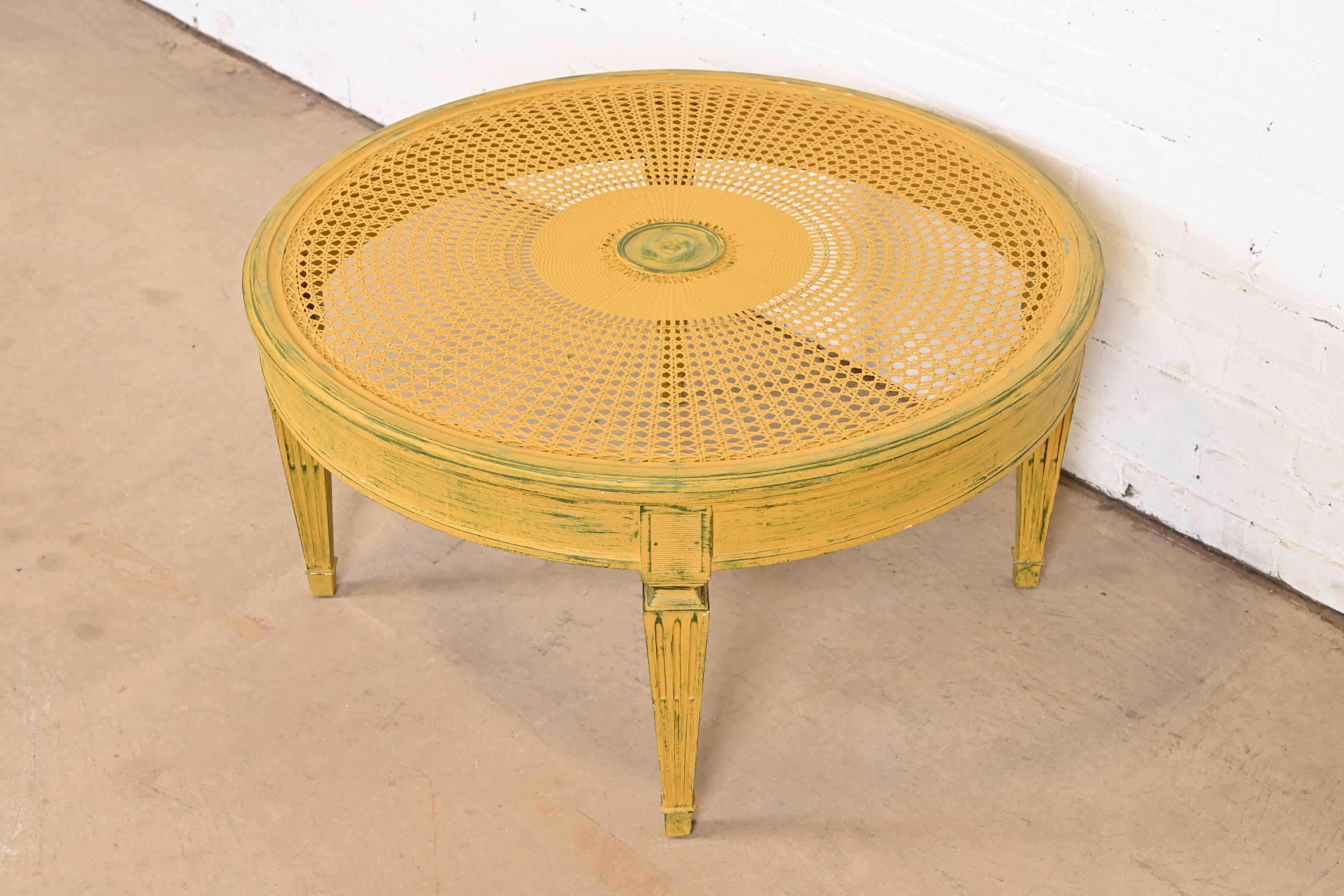 Baker Furniture Style French Regency Louis XVI Painted Cane Coffee Table or Cocktail Table - Image 2
