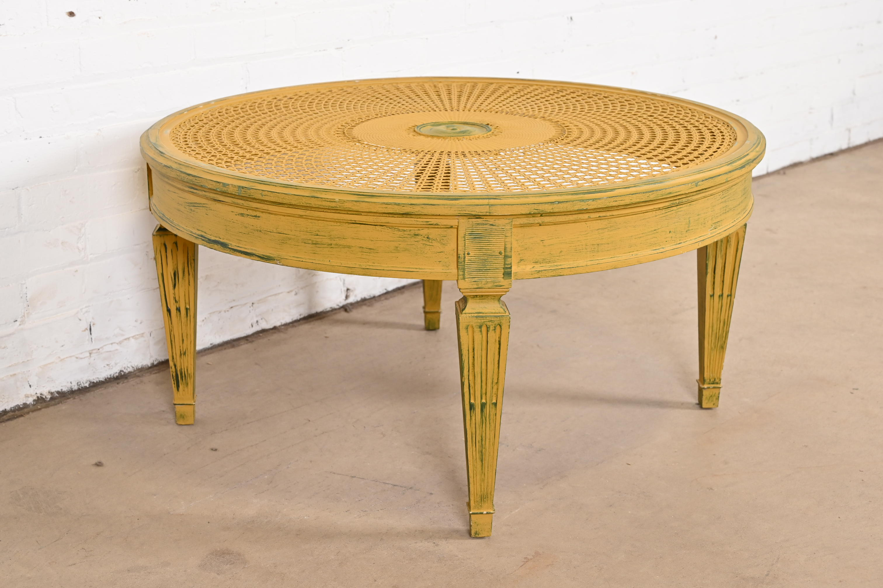 Baker Furniture Style French Regency Louis XVI Painted Cane Coffee Table or Cocktail Table - Image 5