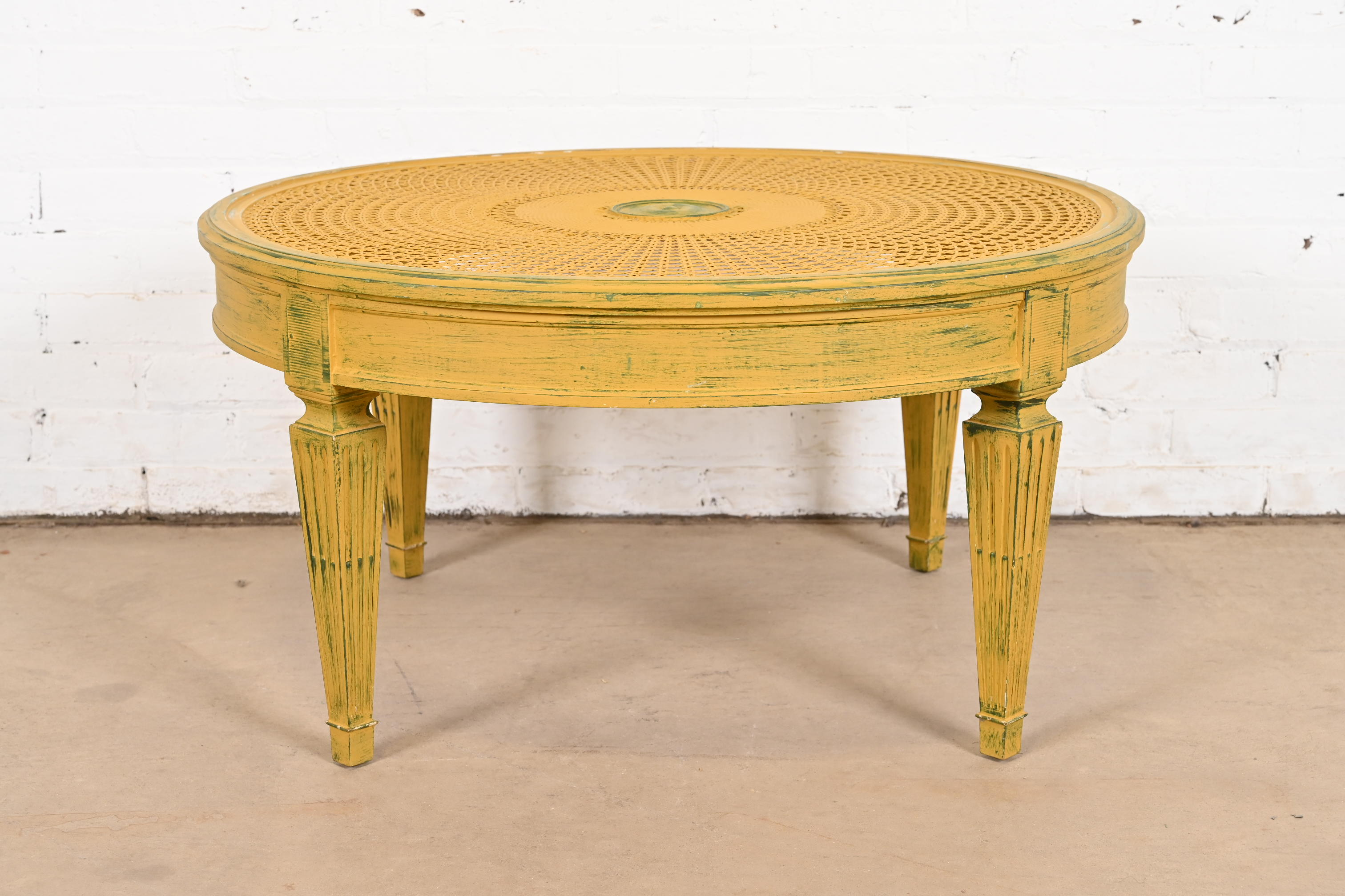 Baker Furniture Style French Regency Louis XVI Painted Cane Coffee Table or Cocktail Table - Image 4