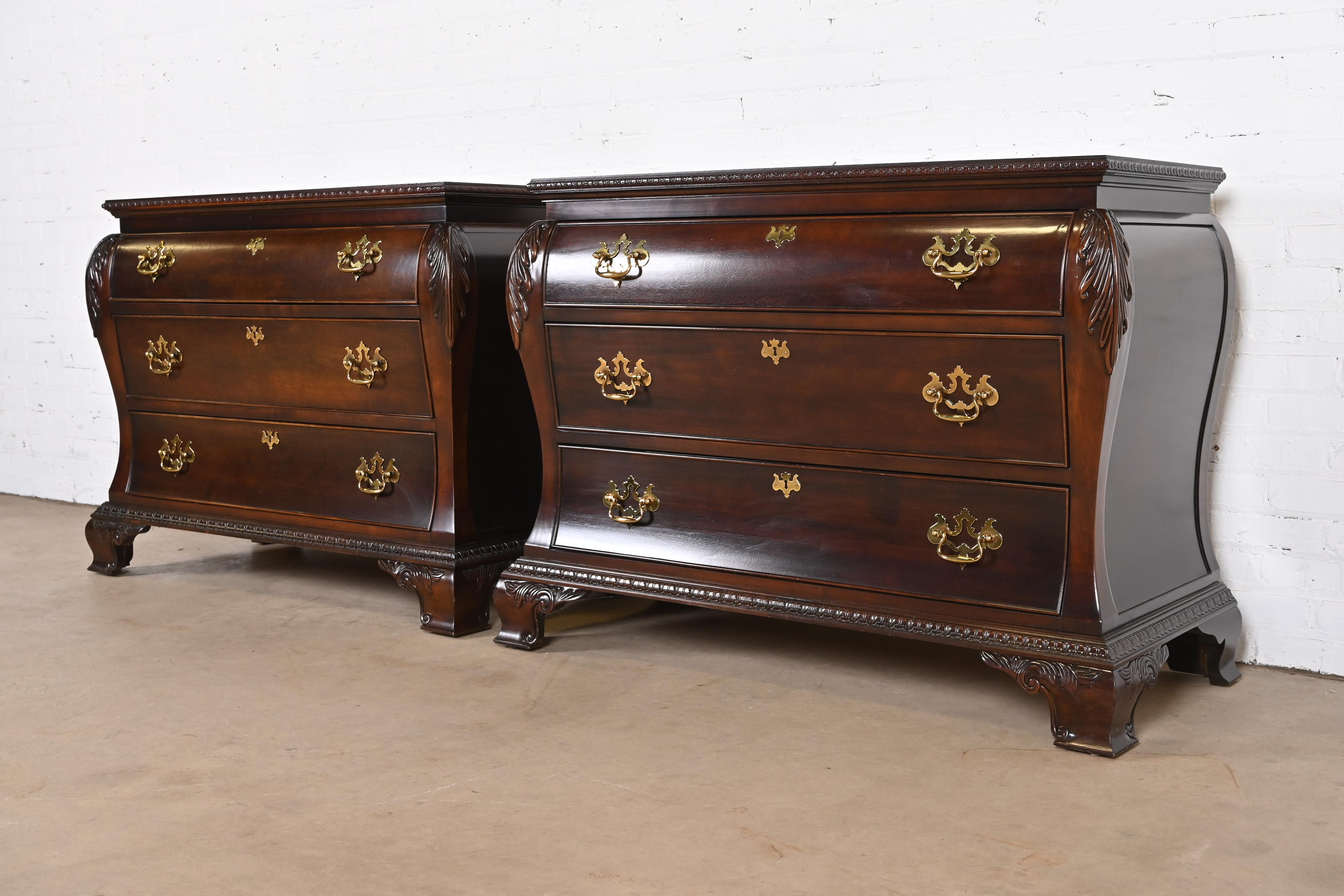 Century Furniture Georgian Carved Mahogany Bombay Dressers or Commodes, Pair - Image 2