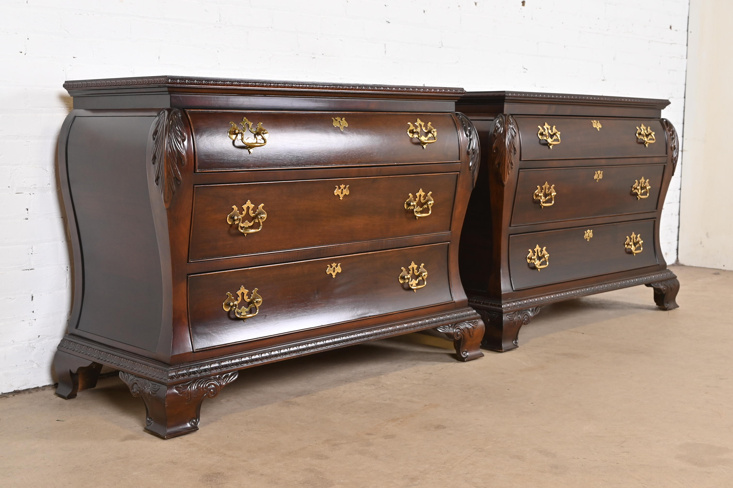 Century Furniture Georgian Carved Mahogany Bombay Dressers or Commodes, Pair - Image 3