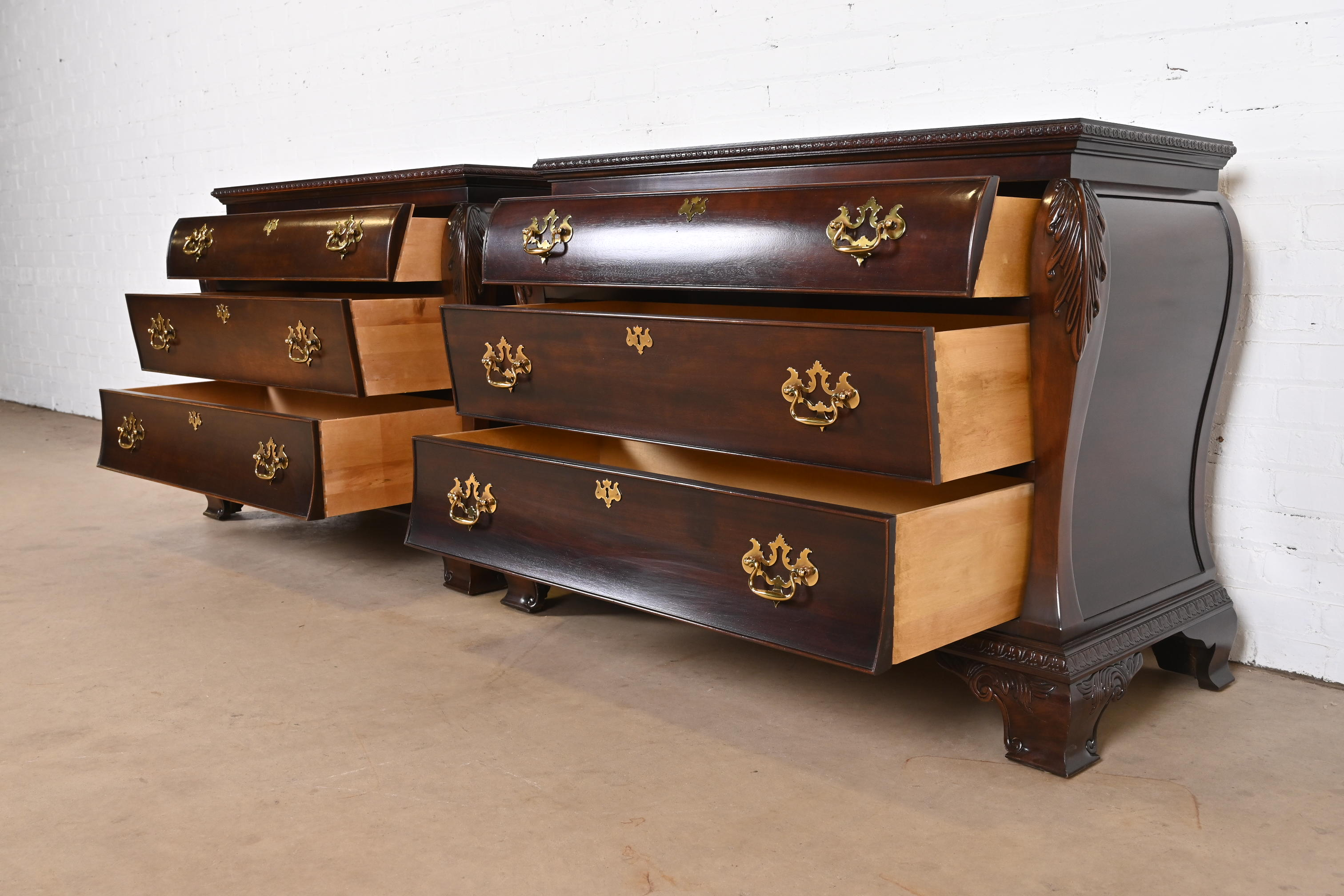 Century Furniture Georgian Carved Mahogany Bombay Dressers or Commodes, Pair - Image 6