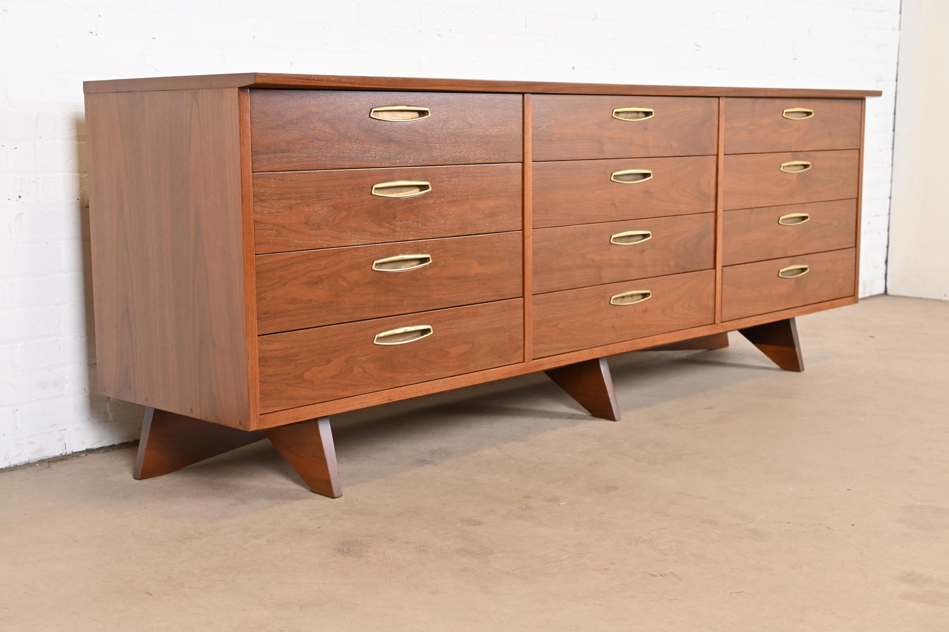 George Nakashima Monumental Sculpted Walnut Dresser for Widdicomb, Newly Restored