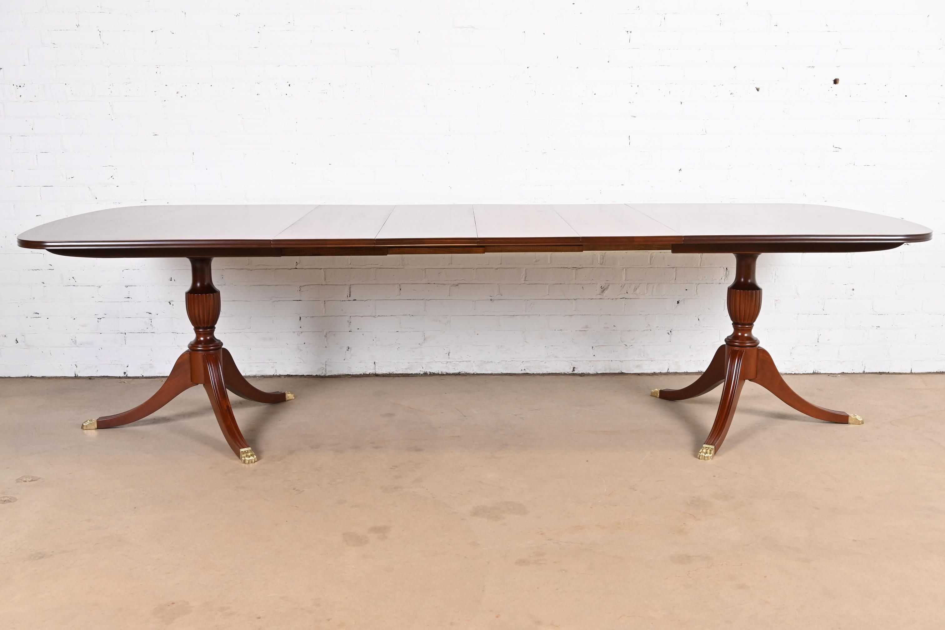 Henkel Harris Georgian Mahogany Double Pedestal Extension Dining Table, Newly Refinished - Image 2