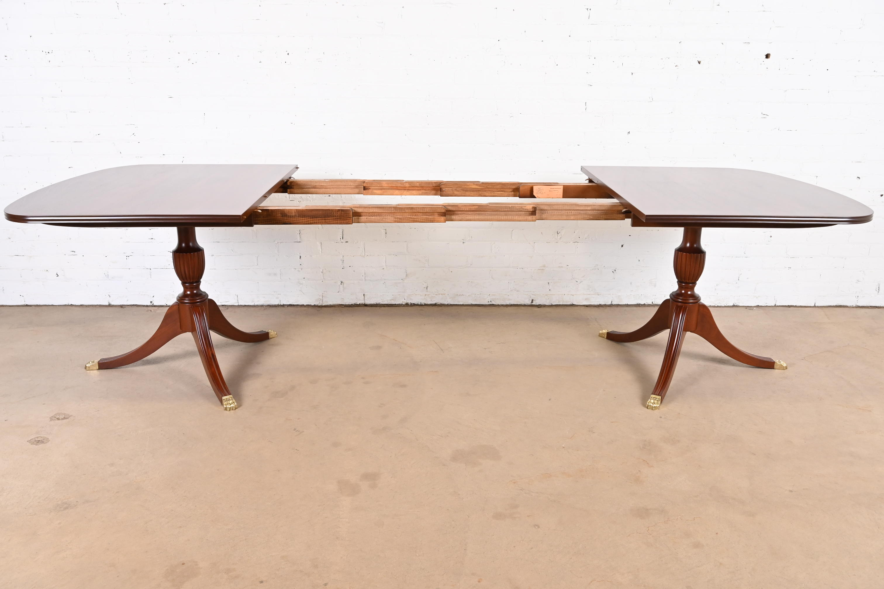 Henkel Harris Georgian Mahogany Double Pedestal Extension Dining Table, Newly Refinished - Image 6