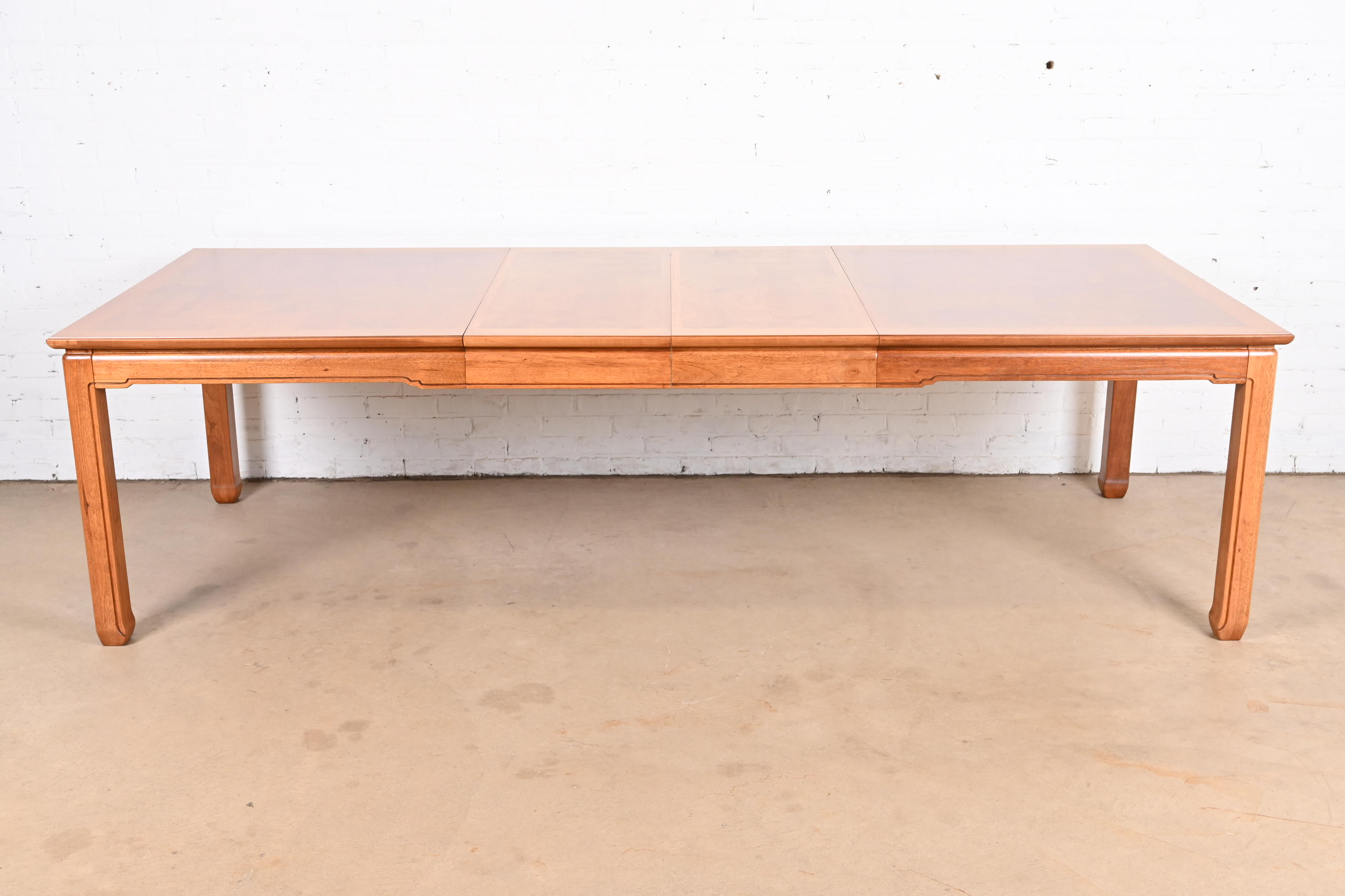 Henredon Mid-Century Hollywood Regency Burl Wood Extension Dining Table, Newly Refinished - Image 3