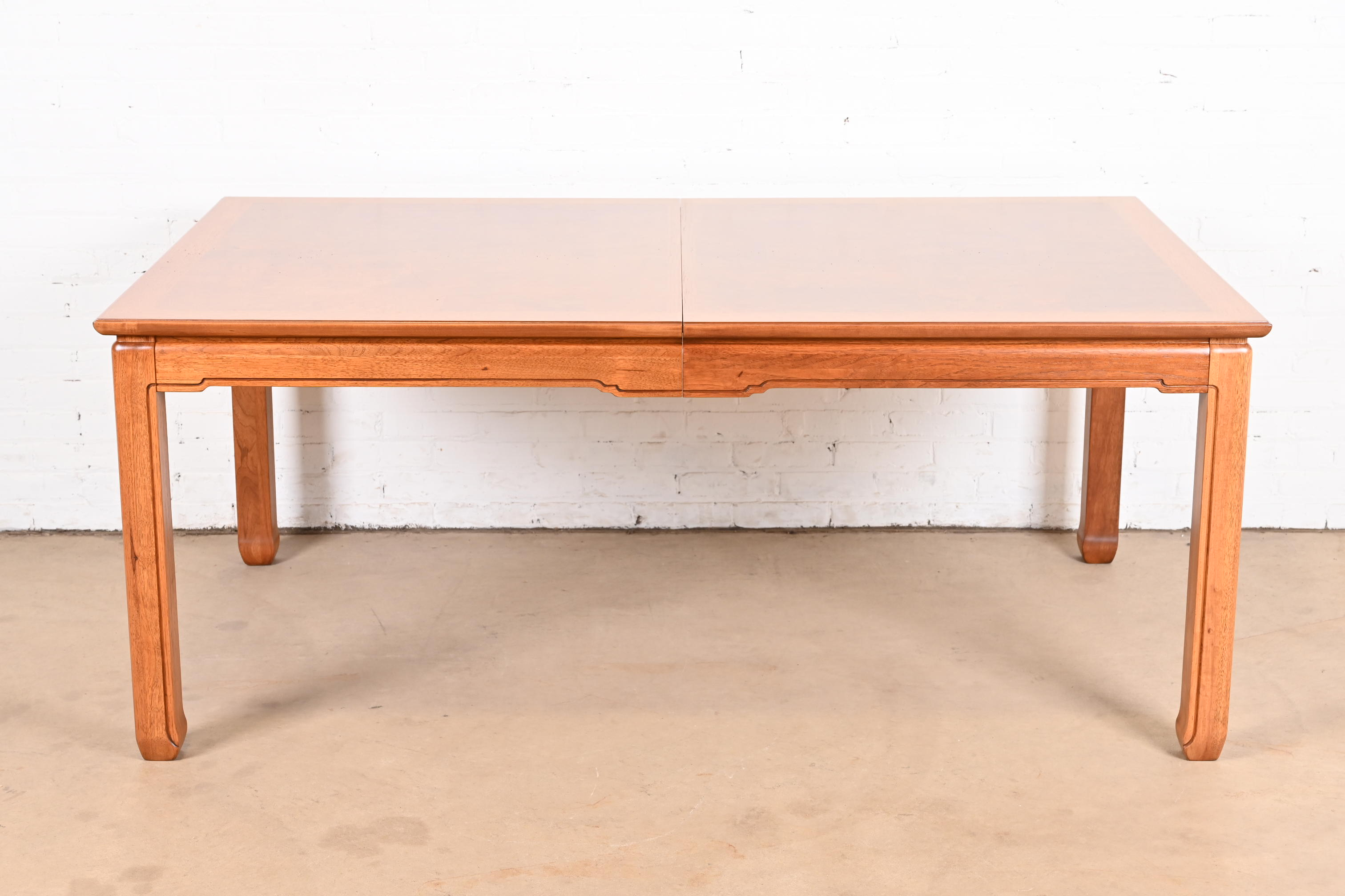 Henredon Mid-Century Hollywood Regency Burl Wood Extension Dining Table, Newly Refinished - Image 8