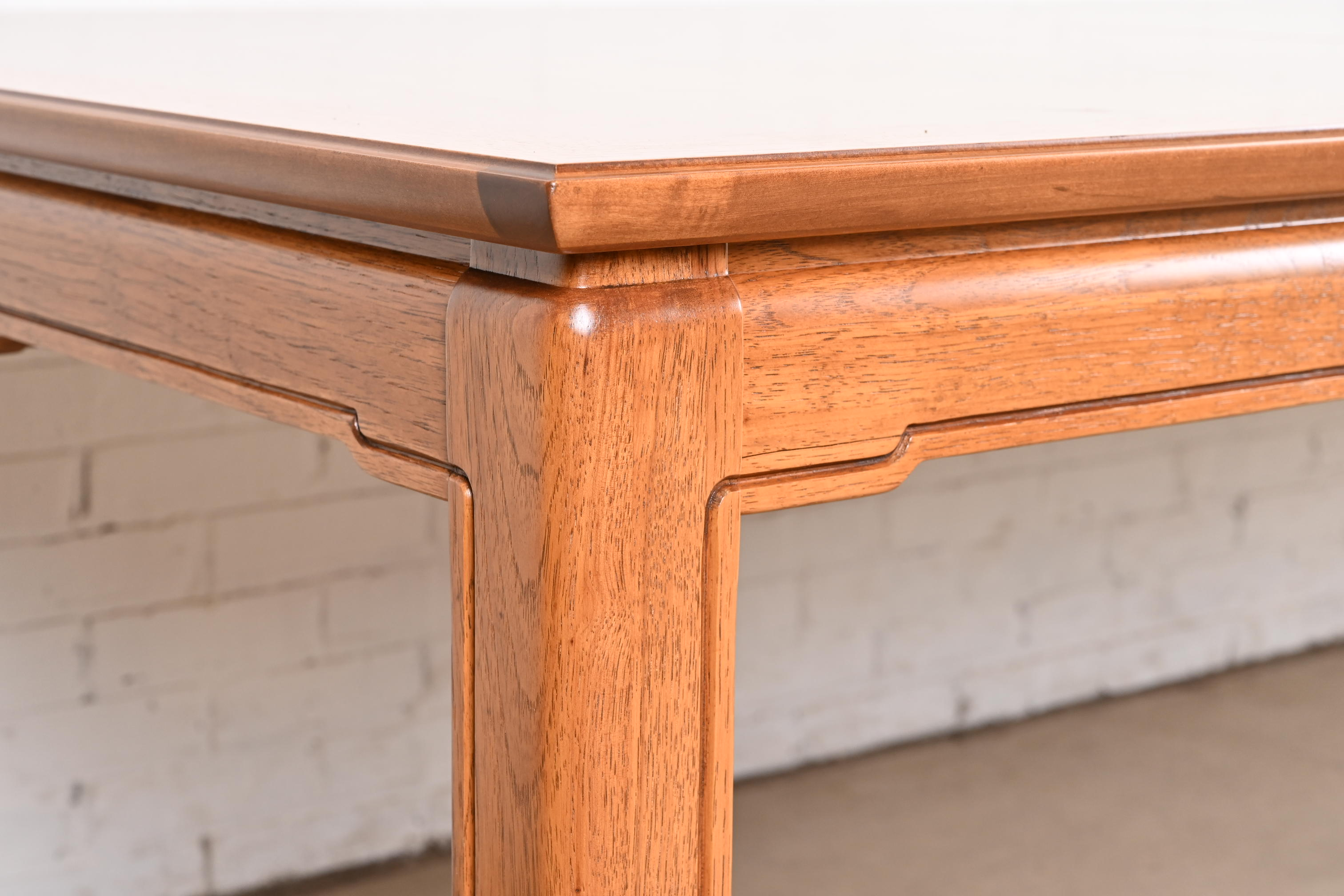 Henredon Mid-Century Hollywood Regency Burl Wood Extension Dining Table, Newly Refinished - Image 11