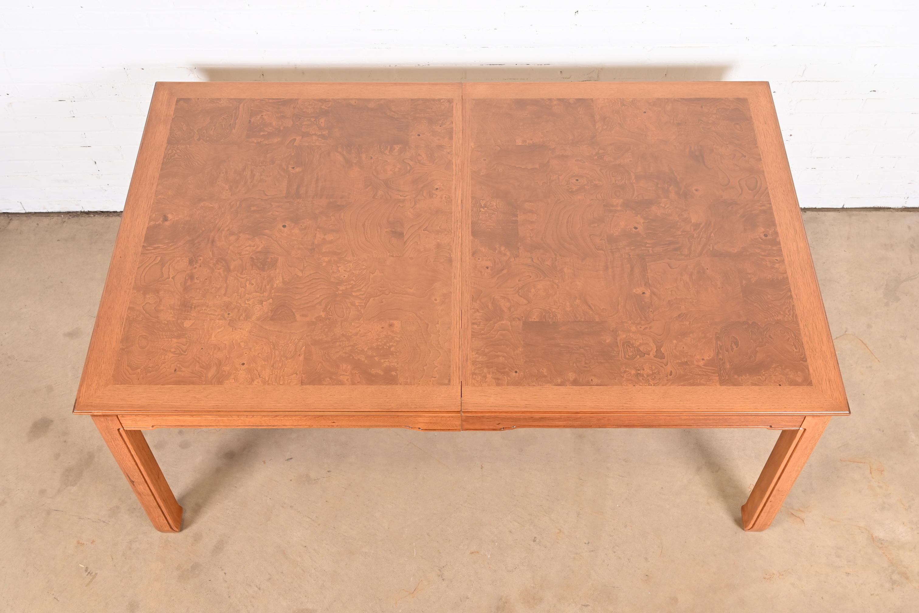 Henredon Mid-Century Hollywood Regency Burl Wood Extension Dining Table, Newly Refinished - Image 9