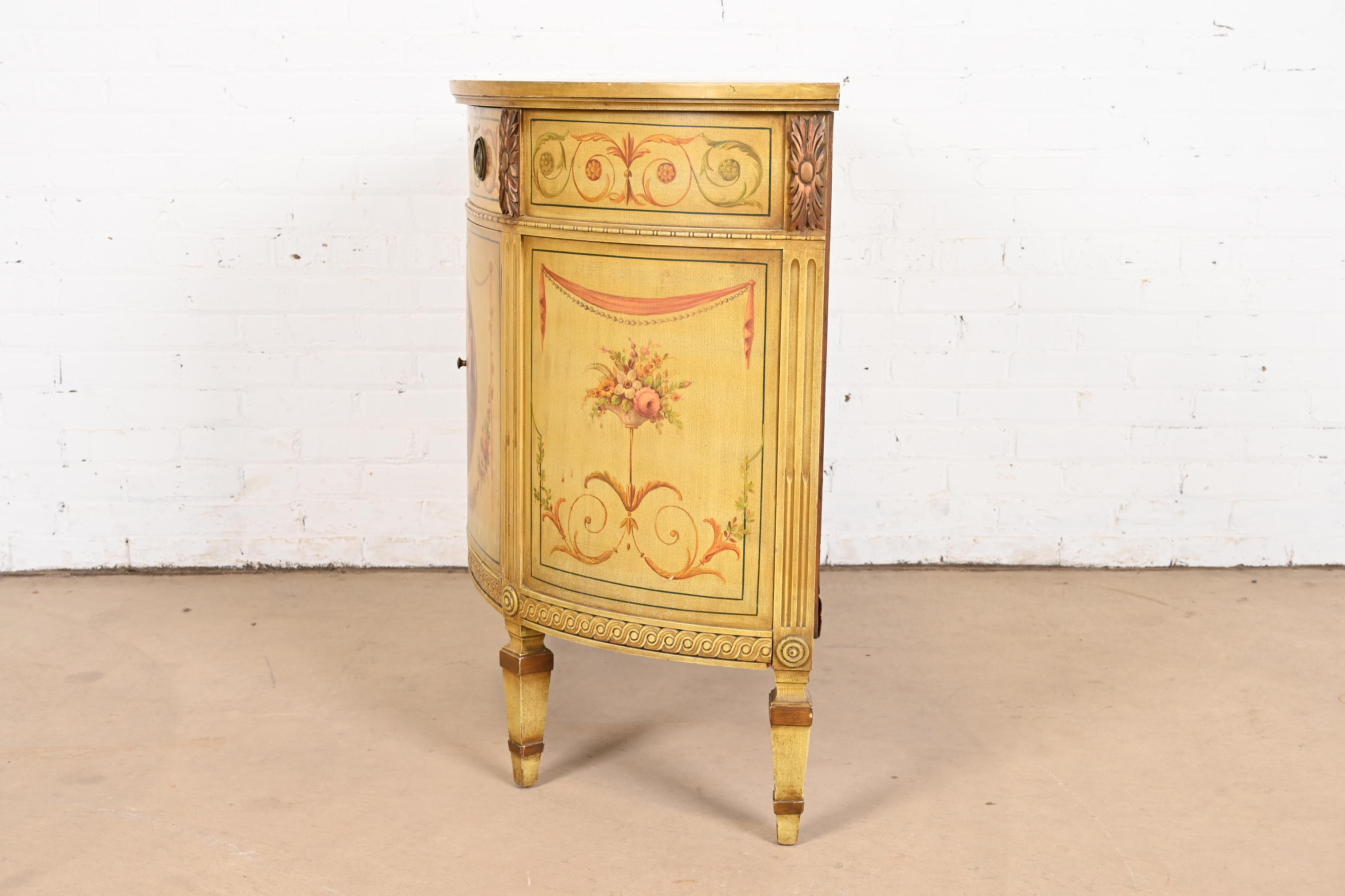 Italian Neoclassical Hand Painted Demilune Console or Bar Cabinet - Image 10