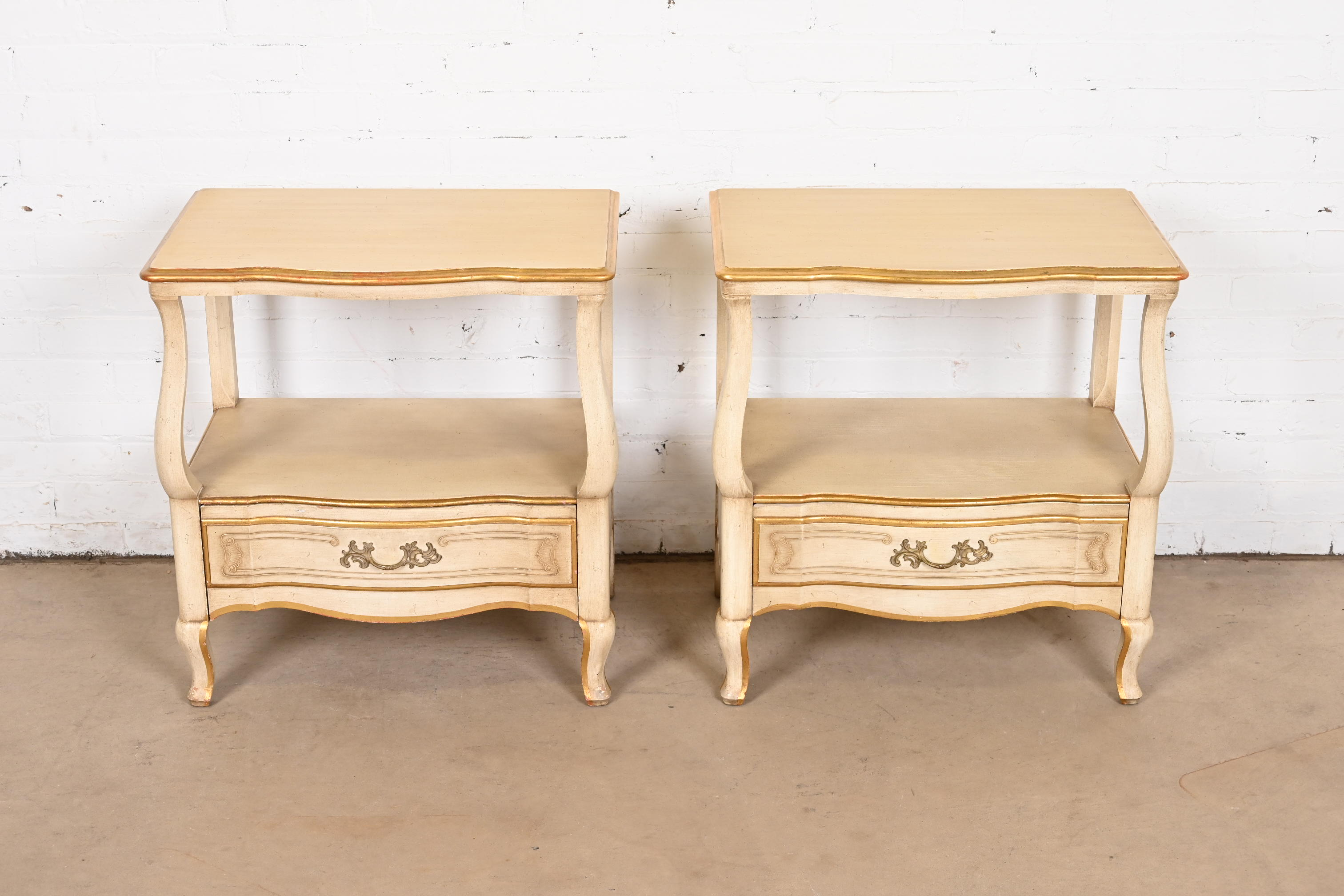 John Widdicomb French Provincial Louis XV Cream Lacquered and Parcel Gilt Nightstands, Circa 1950s - Image 2