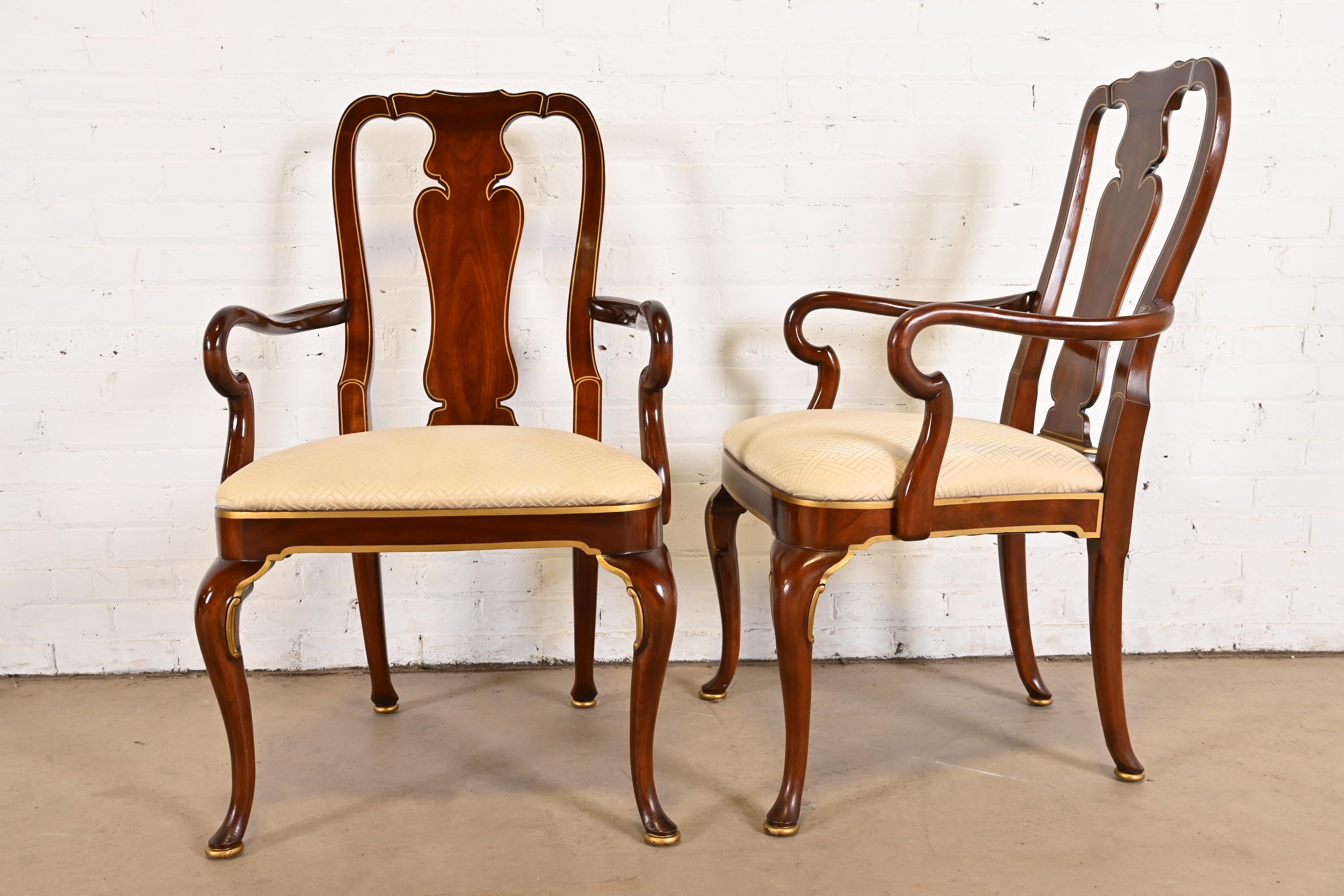 Kindel Furniture Queen Anne Carved Mahogany and Gold Gilt Dining Chairs, Set of Ten - Image 10