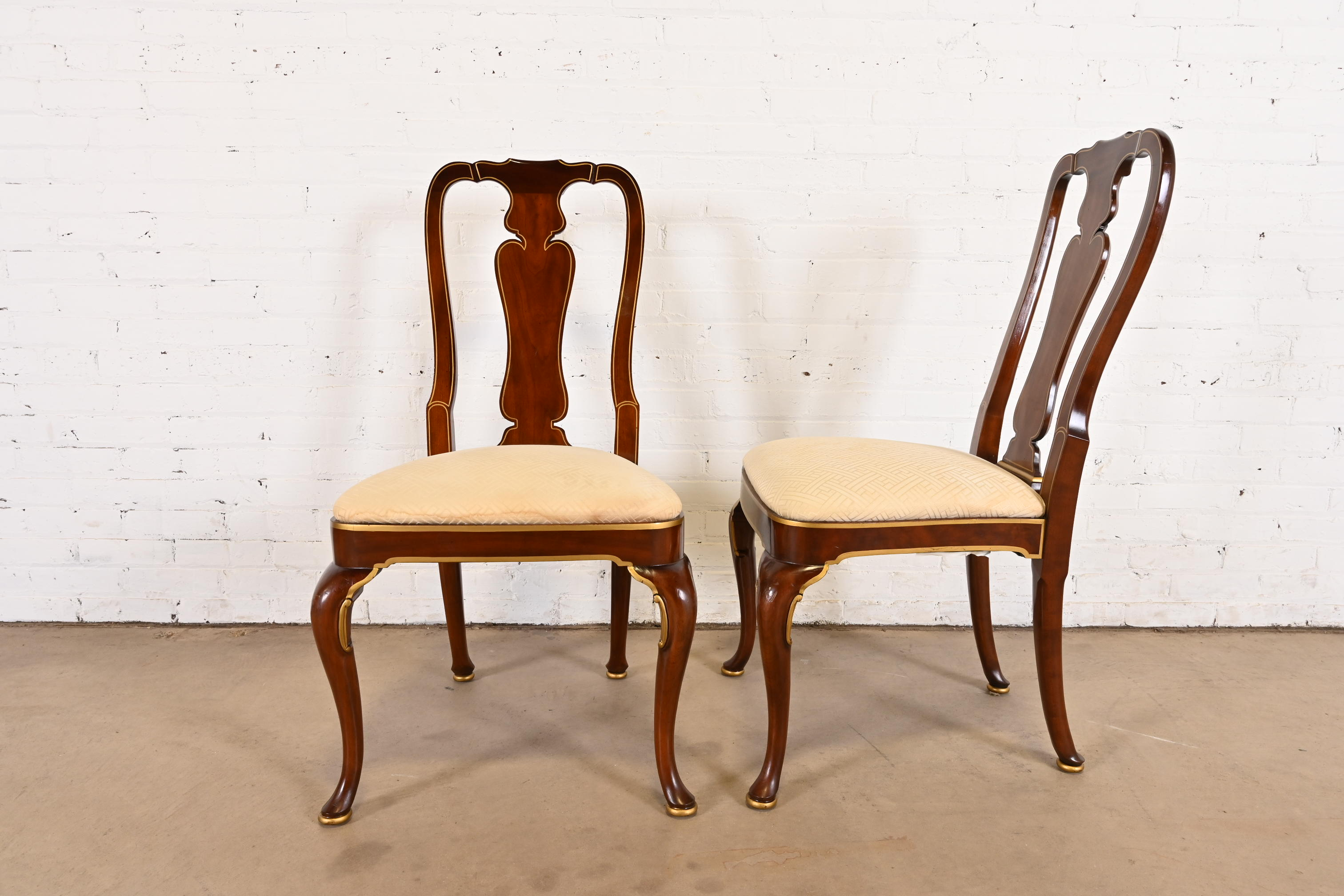 Kindel Furniture Queen Anne Carved Mahogany and Gold Gilt Dining Chairs, Set of Ten - Image 7