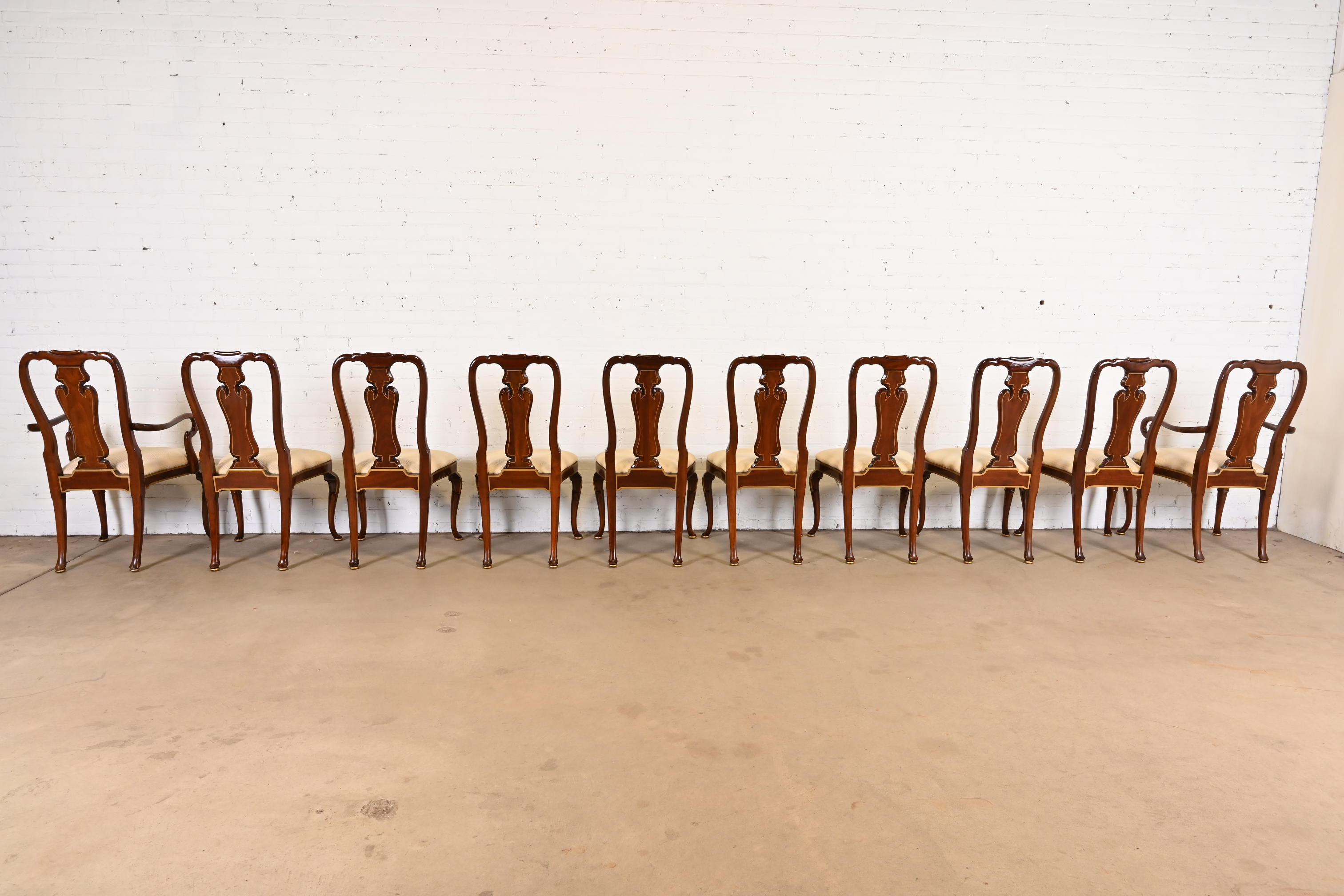 Kindel Furniture Queen Anne Carved Mahogany and Gold Gilt Dining Chairs, Set of Ten - Image 6
