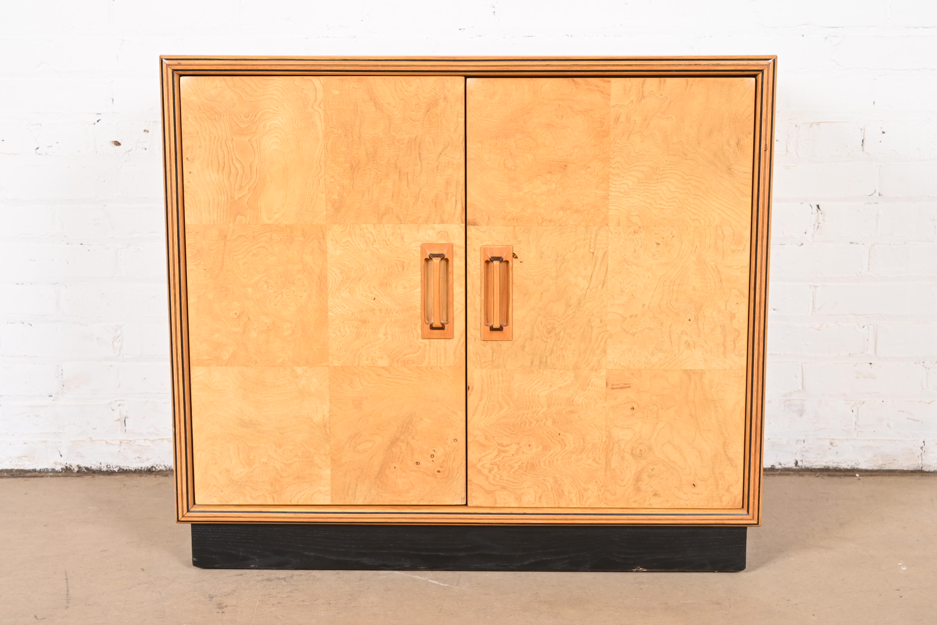 Milo Baughman Style Burl Wood Bar Cabinet by Henredon - Image 2