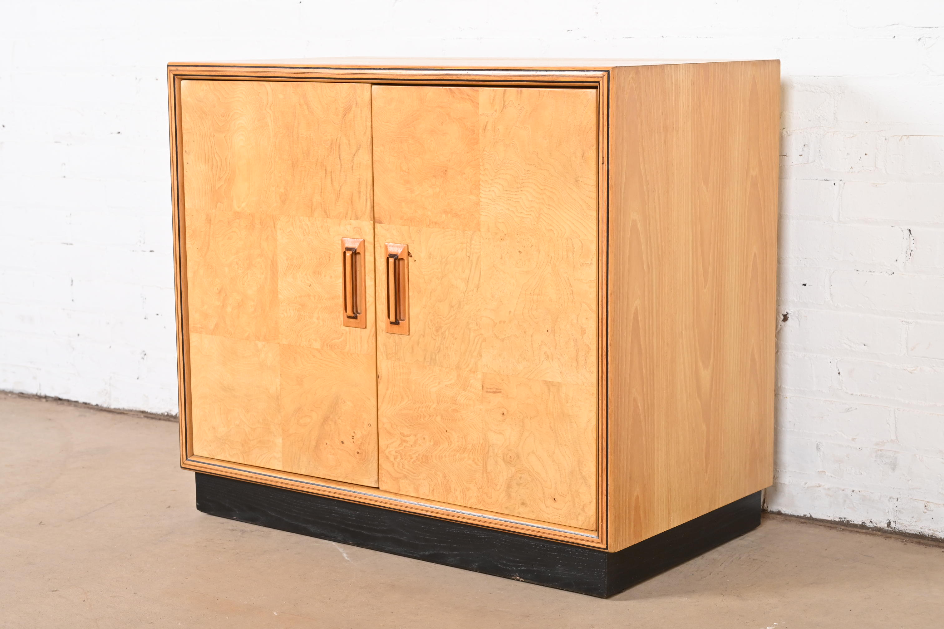 Milo Baughman Style Burl Wood Bar Cabinet by Henredon