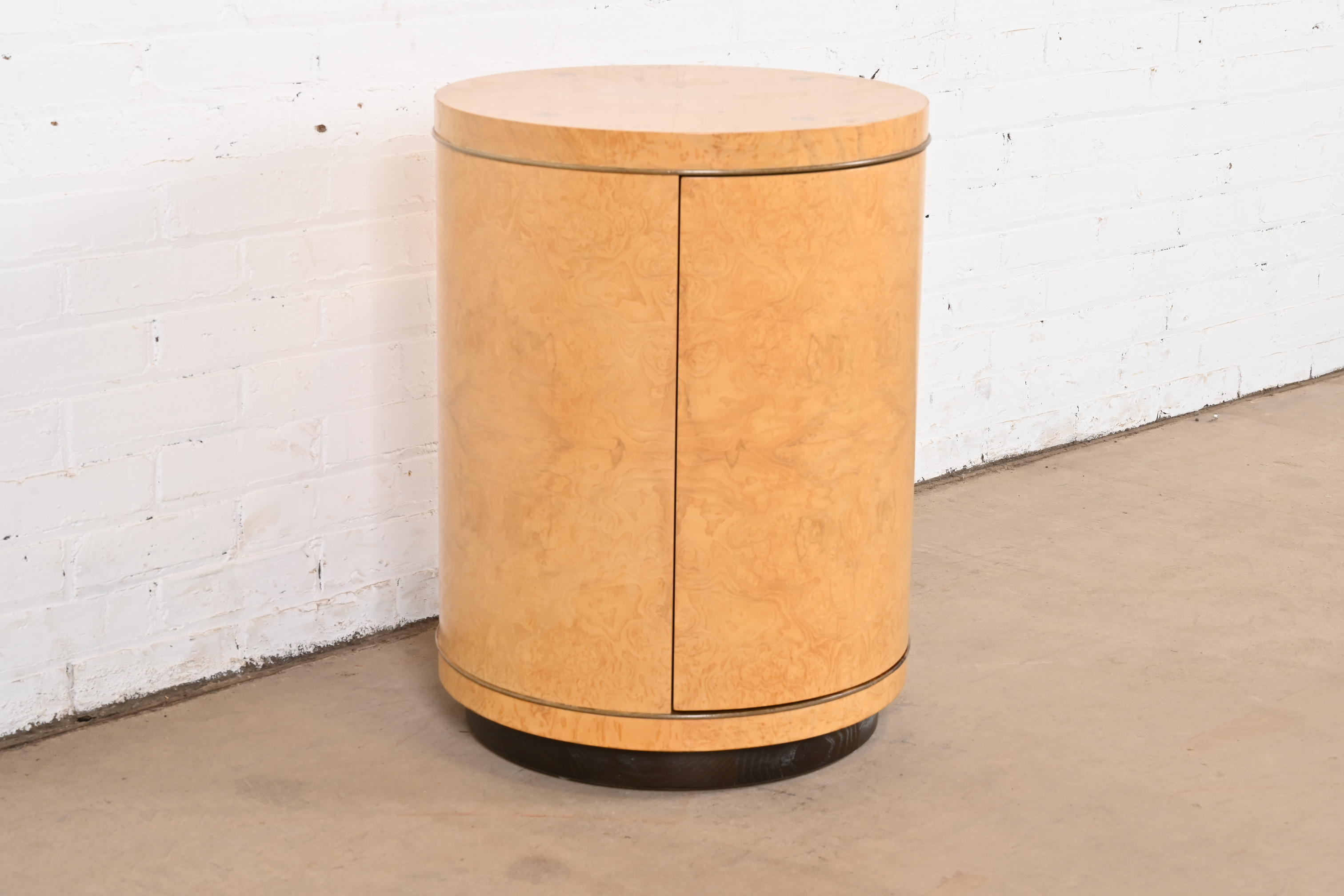 Milo Baughman Style Burl Wood Drum Side Table by Henredon - Image 4