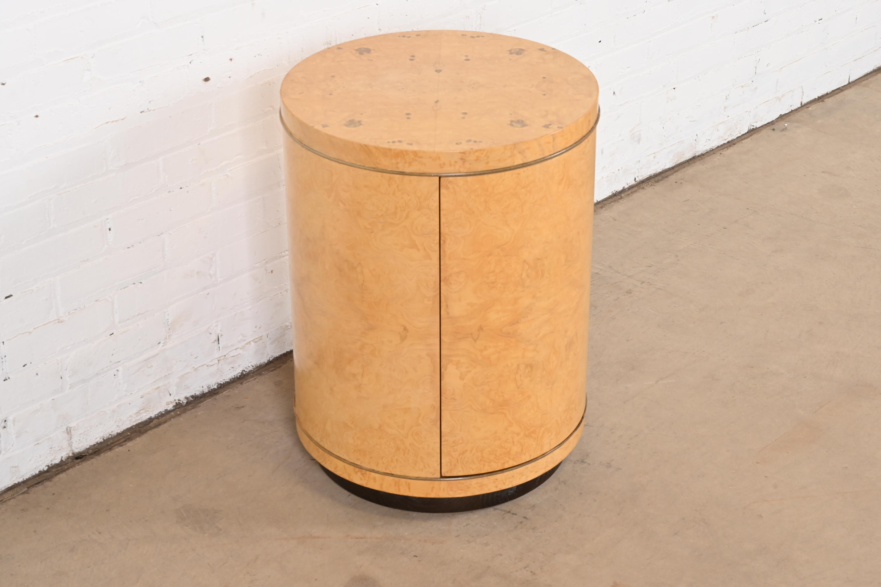 Milo Baughman Style Burl Wood Drum Side Table by Henredon - Image 5