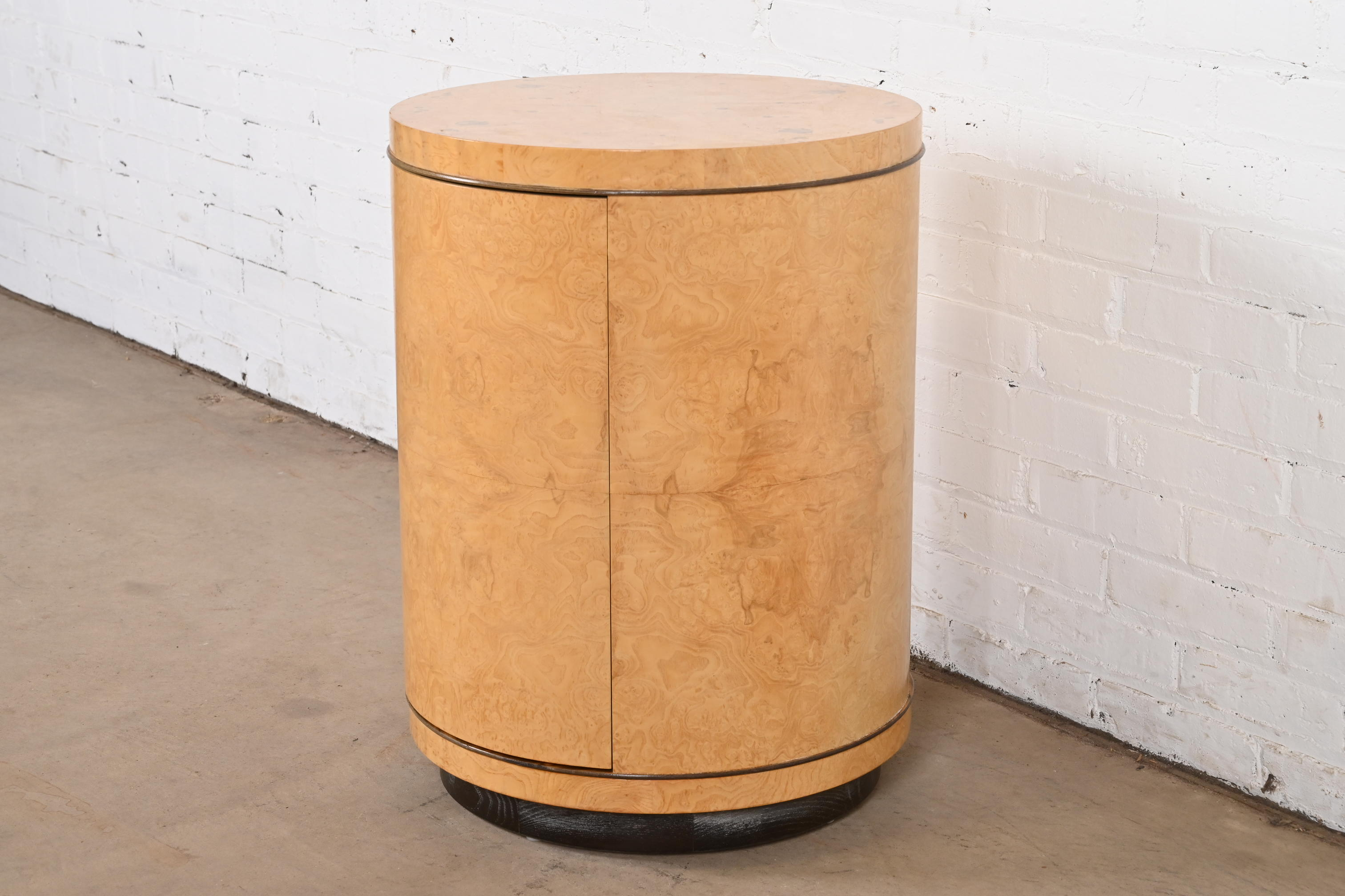 Milo Baughman Style Burl Wood Drum Side Table by Henredon - Image 2