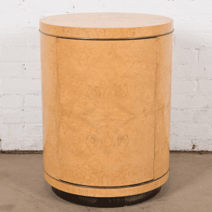 Milo Baughman Style Burl Wood Drum Side Table by Henredon