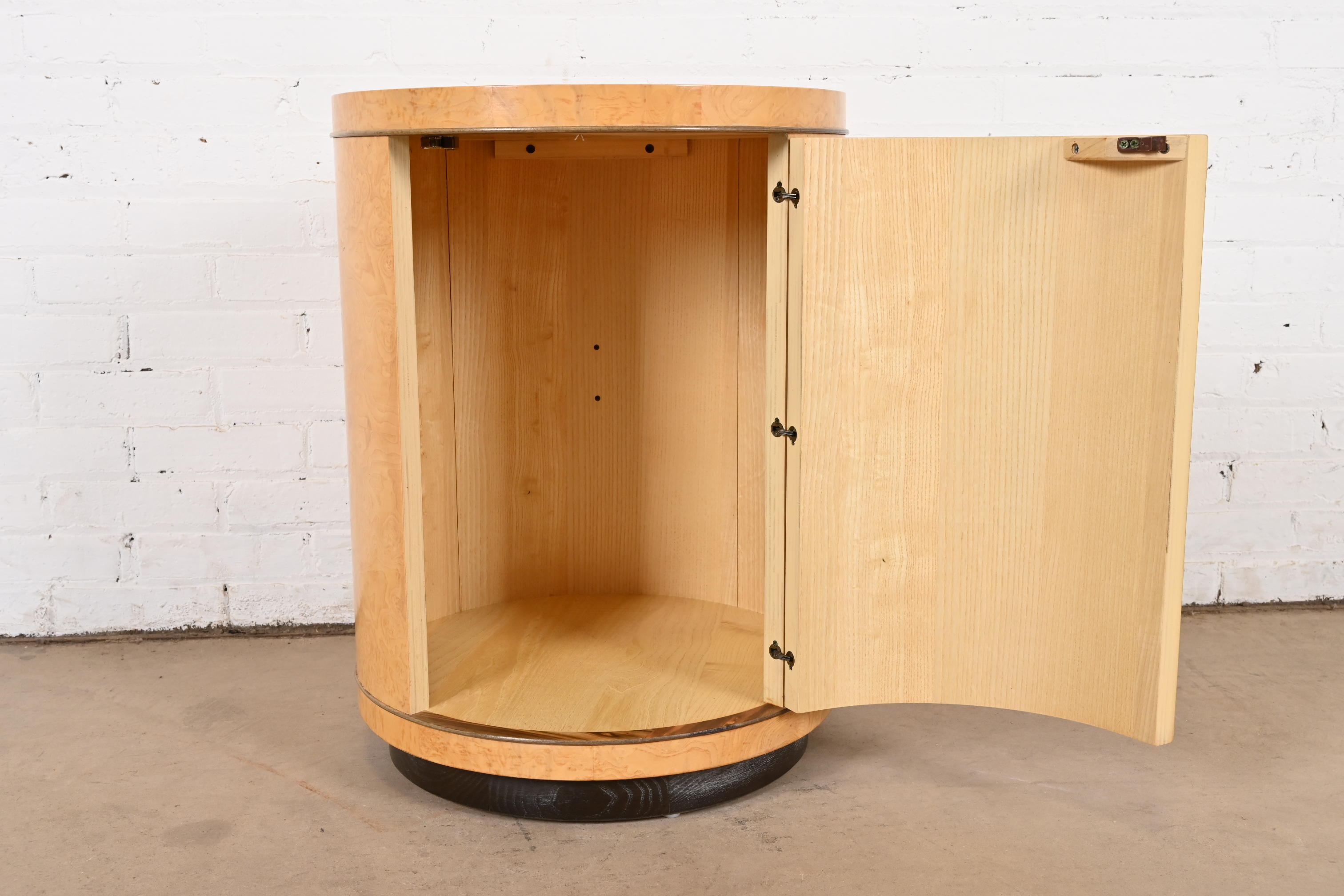 Milo Baughman Style Burl Wood Drum Side Table by Henredon - Image 7