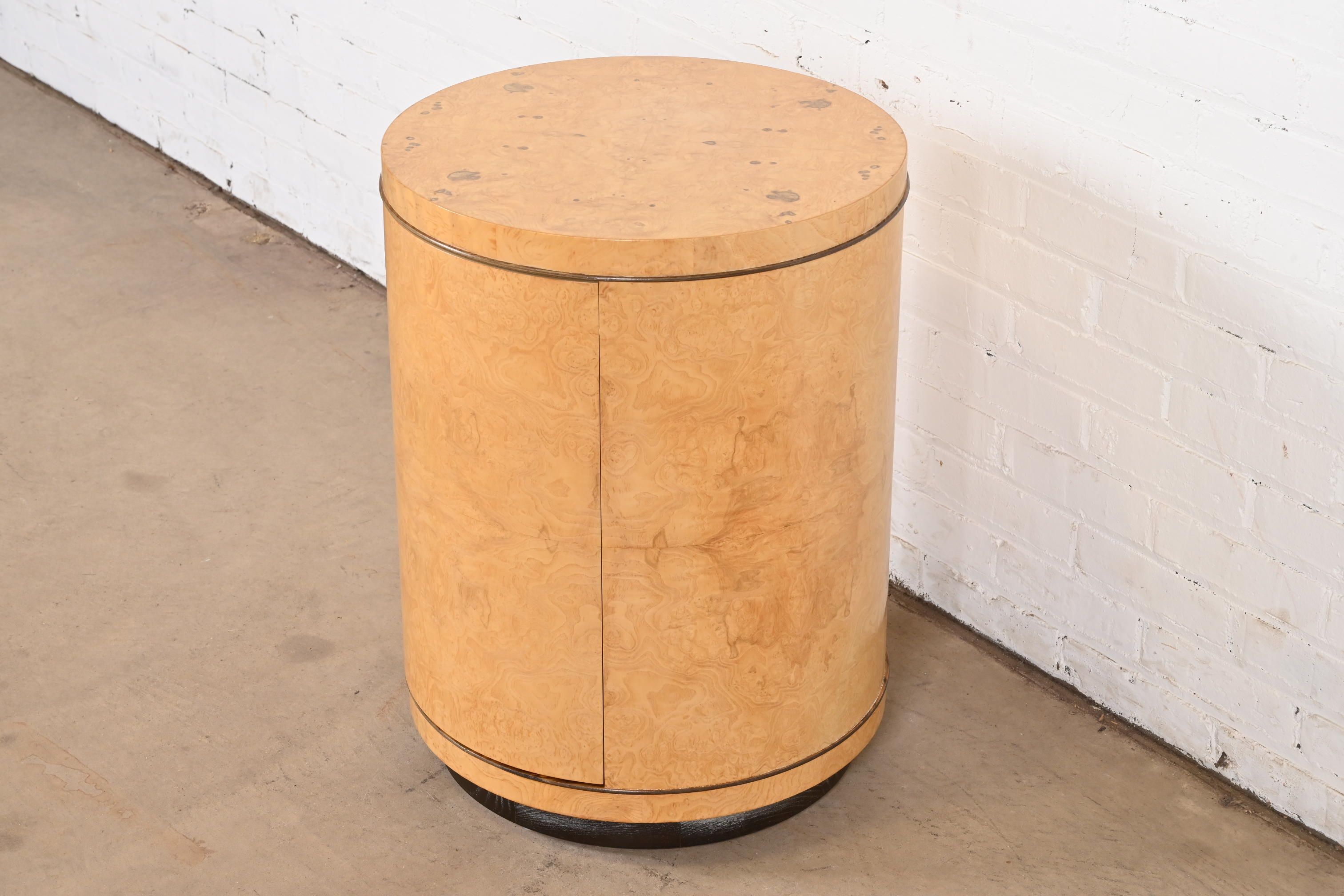 Milo Baughman Style Burl Wood Drum Side Table by Henredon - Image 3