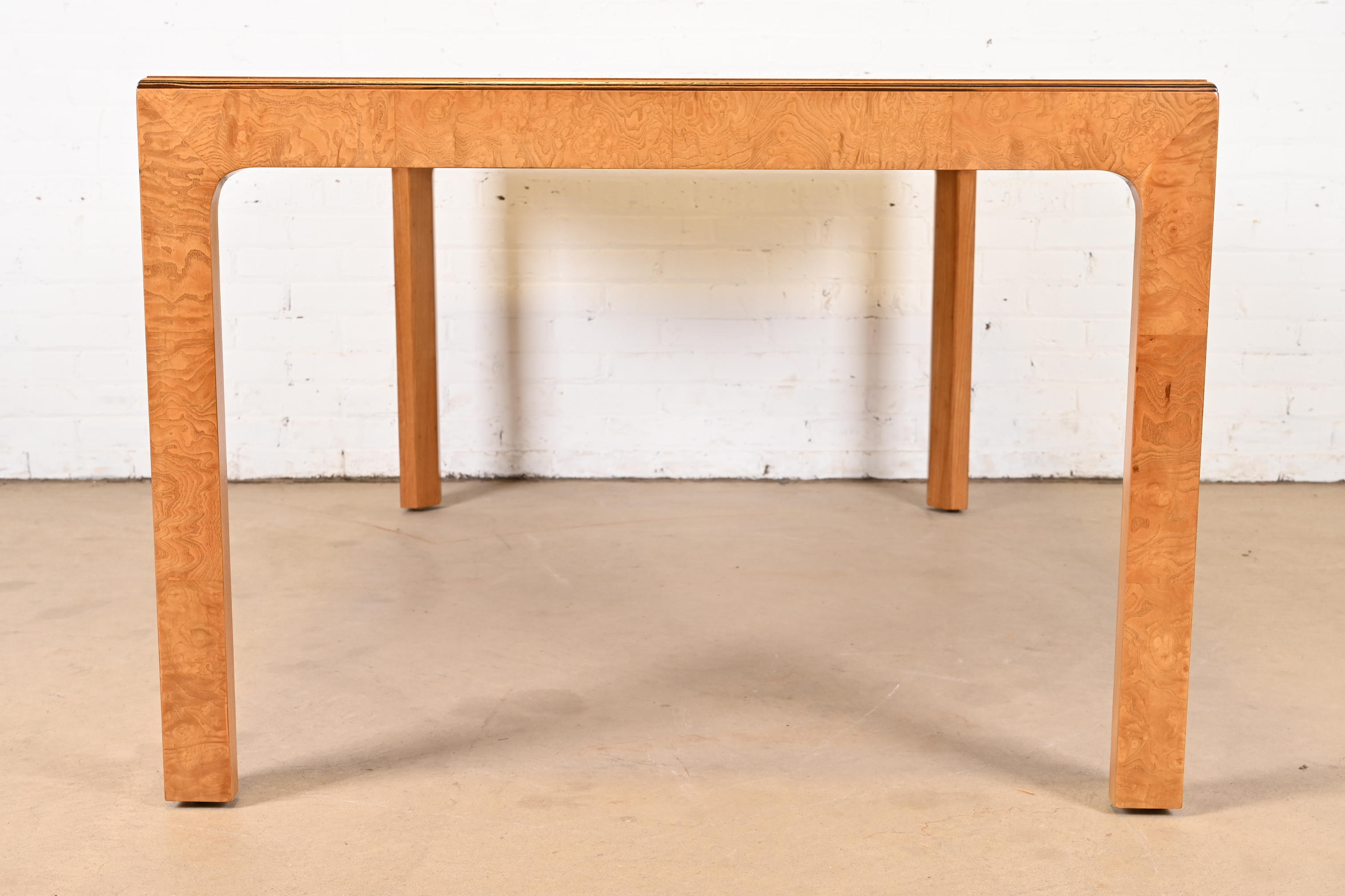 Milo Baughman Style Burl Wood Parsons Extension Dining Table by Henredon, Newly Refinished - Image 10