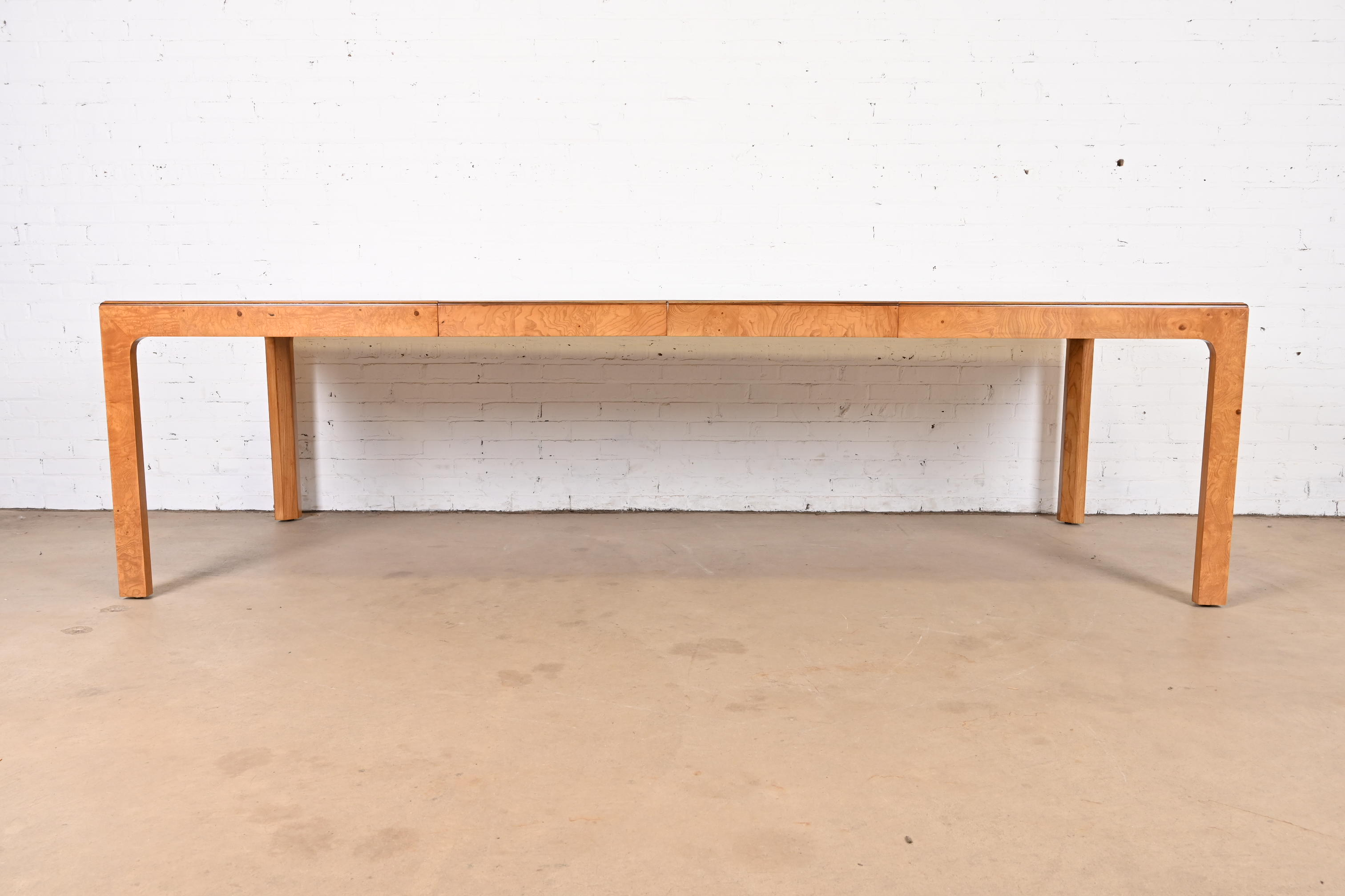 Milo Baughman Style Burl Wood Parsons Extension Dining Table by Henredon, Newly Refinished - Image 3