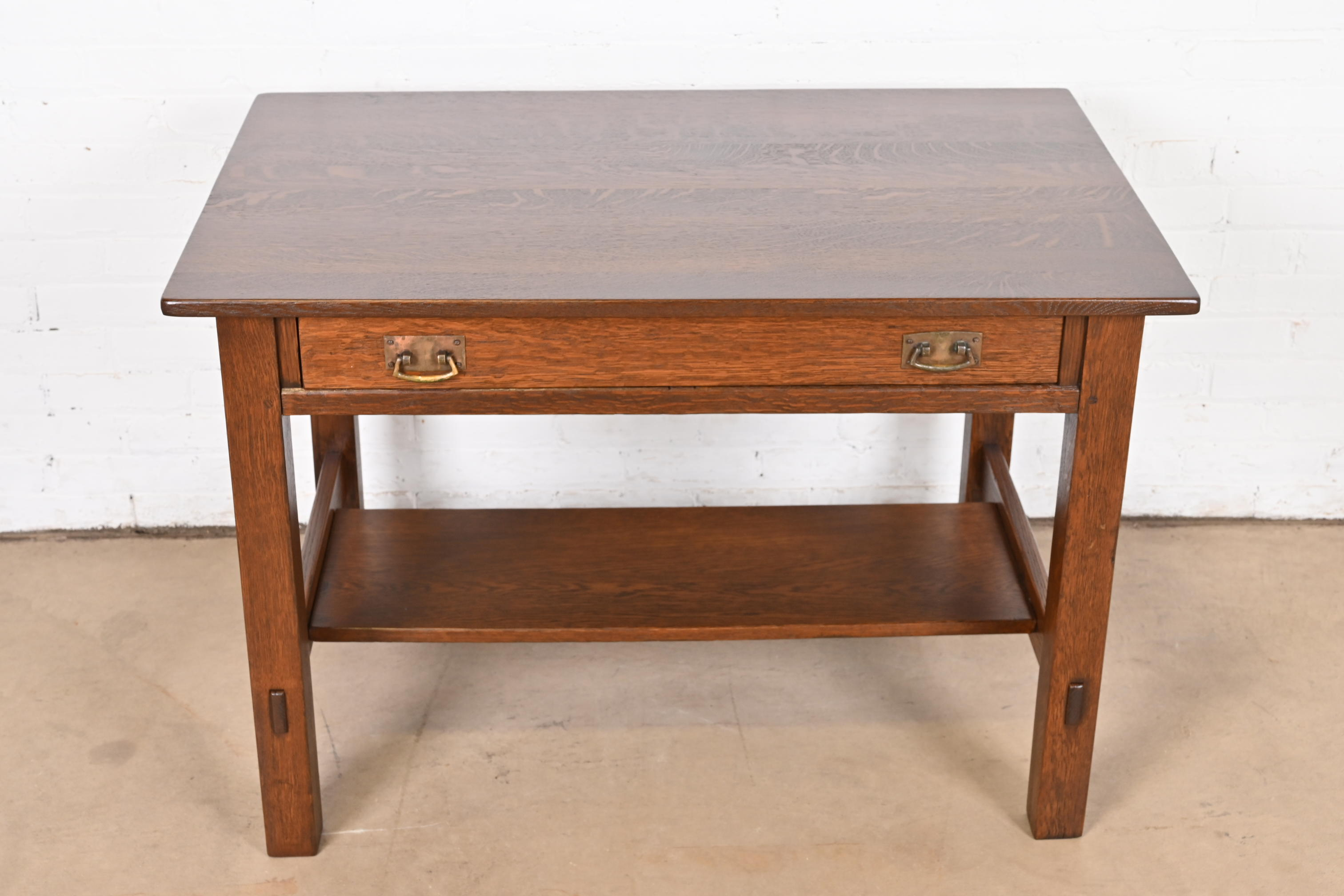 Stickley Antique Mission Oak Arts & Crafts Desk or Library Table, Newly Refinished - Image 3