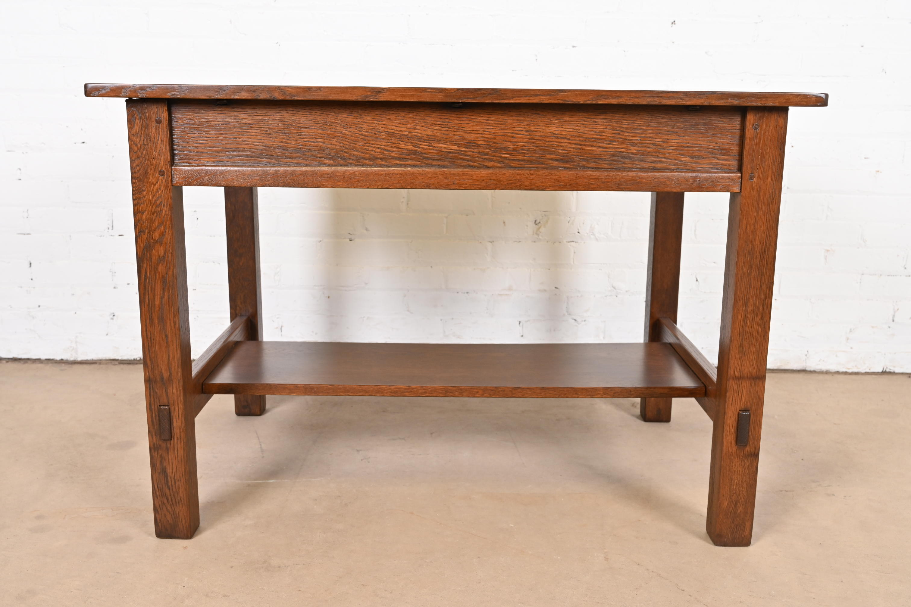 Stickley Antique Mission Oak Arts & Crafts Desk or Library Table, Newly Refinished - Image 11