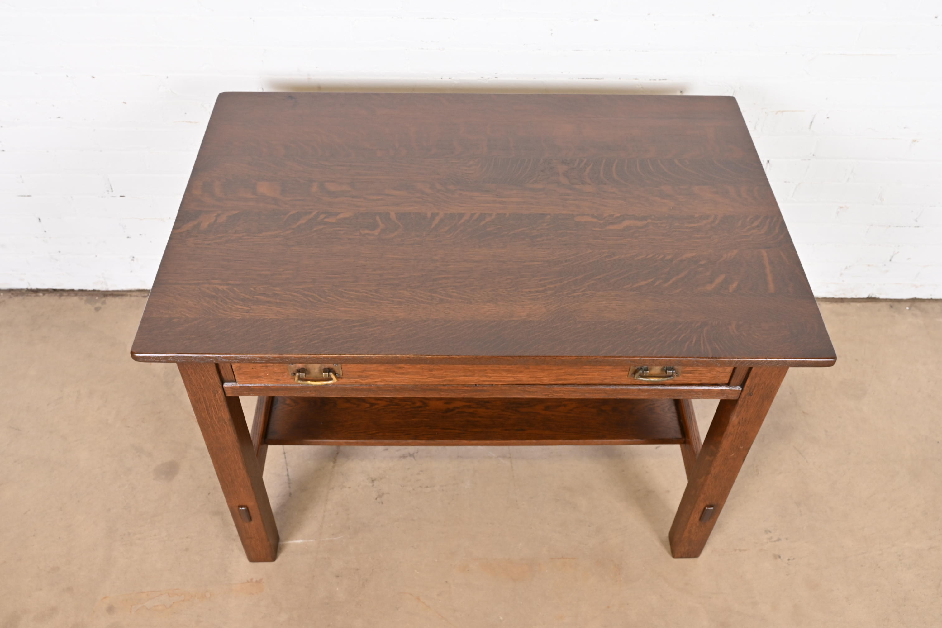 Stickley Antique Mission Oak Arts & Crafts Desk or Library Table, Newly Refinished - Image 9