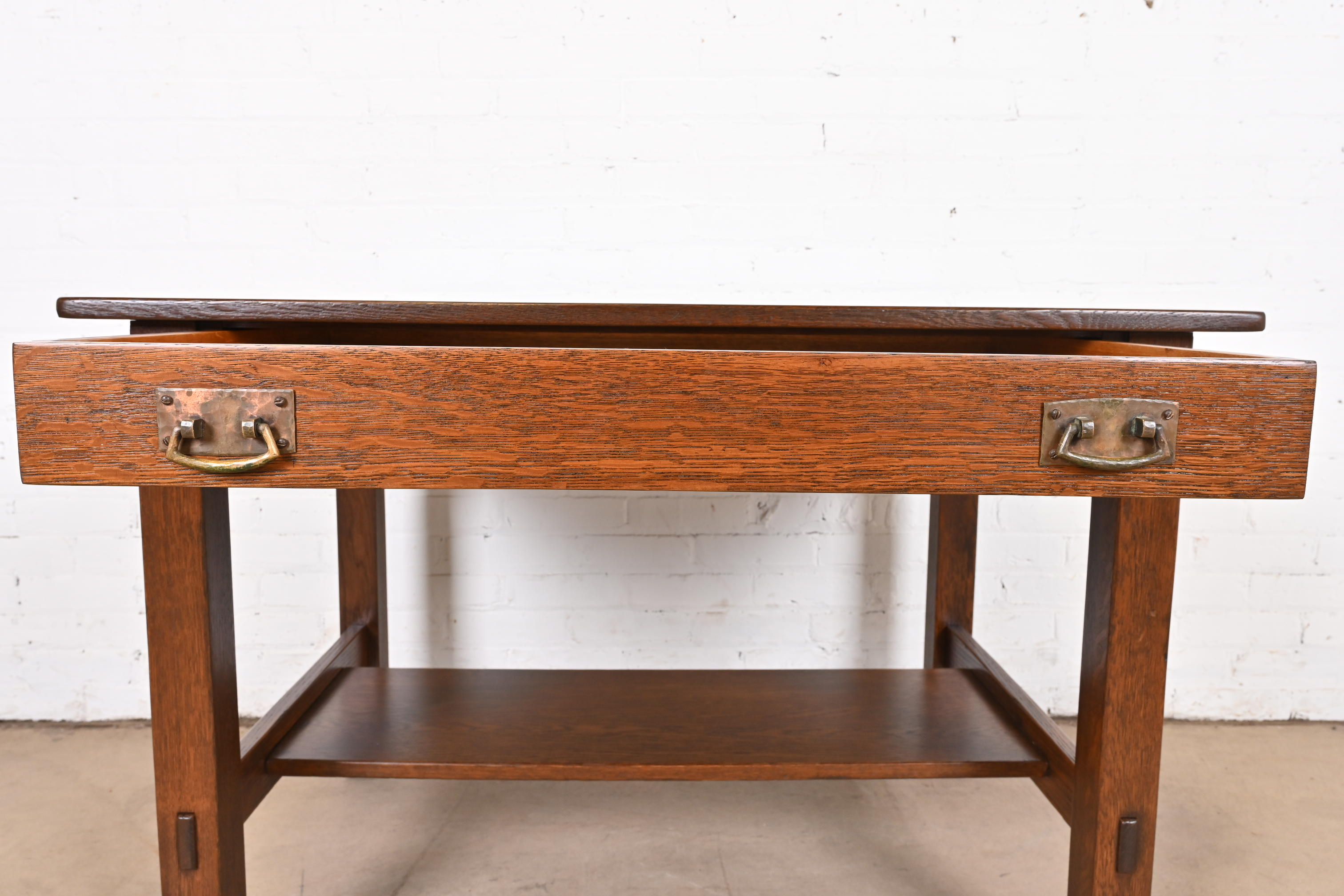 Stickley Antique Mission Oak Arts & Crafts Desk or Library Table, Newly Refinished - Image 7
