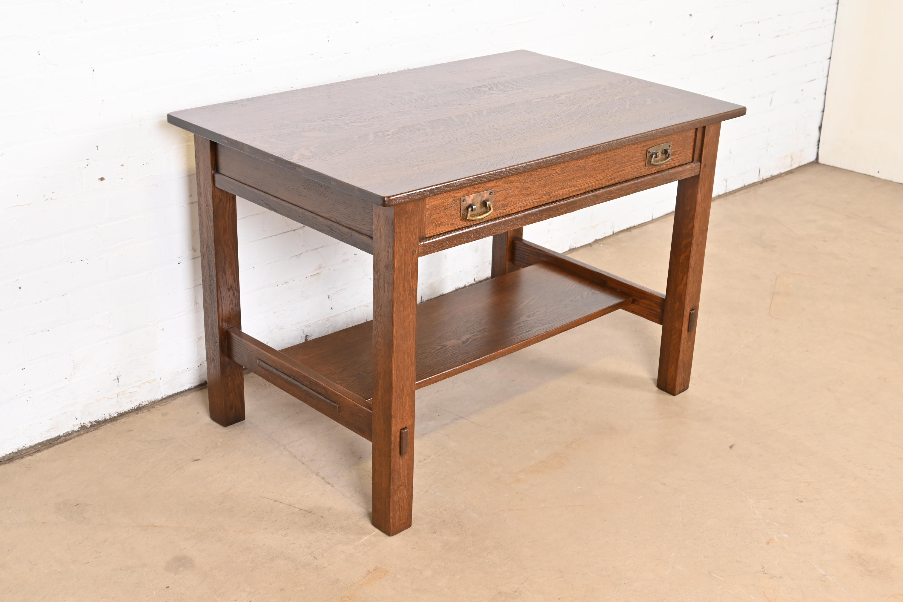 Stickley Antique Mission Oak Arts & Crafts Desk or Library Table, Newly Refinished - Image 6