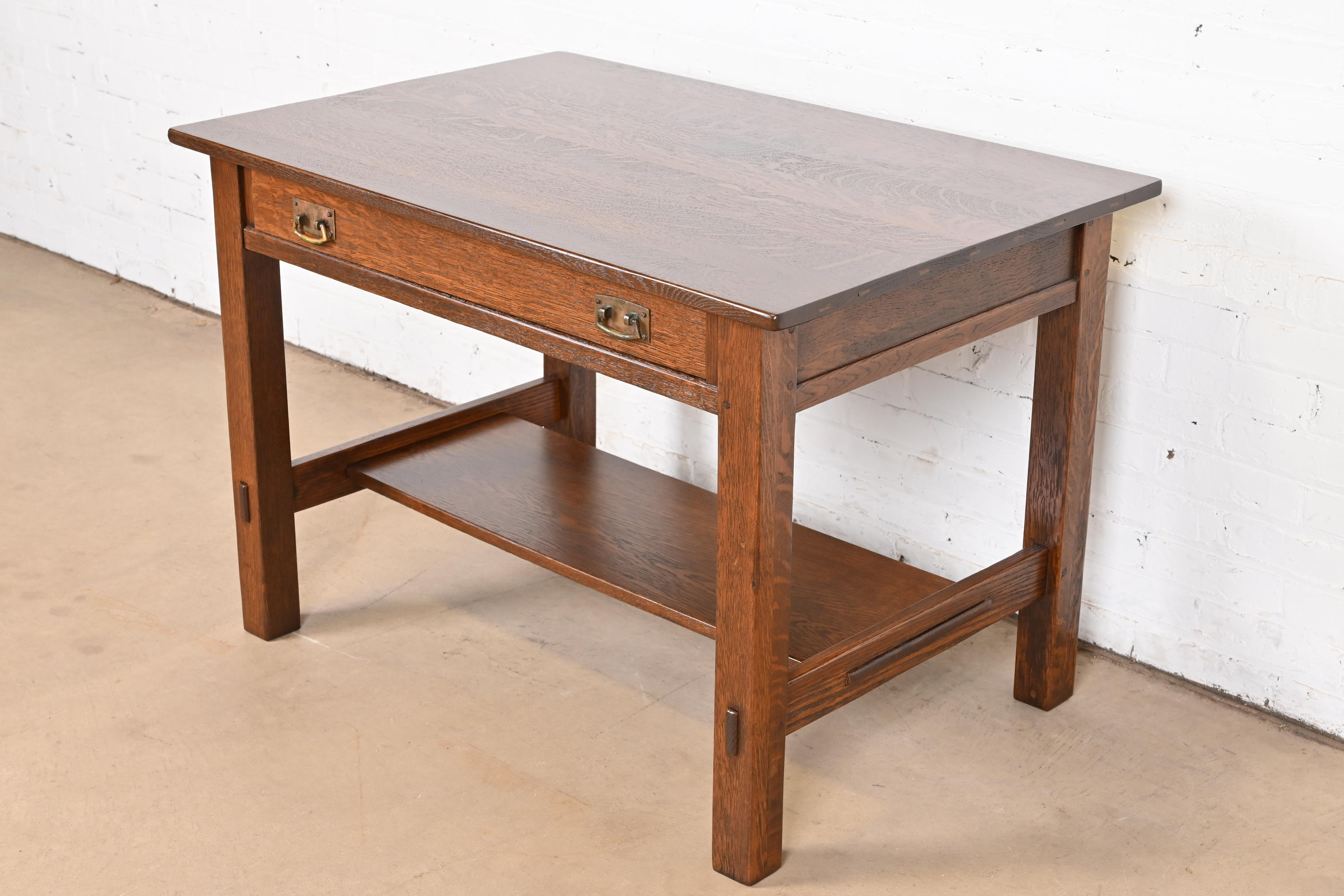 Stickley Antique Mission Oak Arts & Crafts Desk or Library Table, Newly Refinished