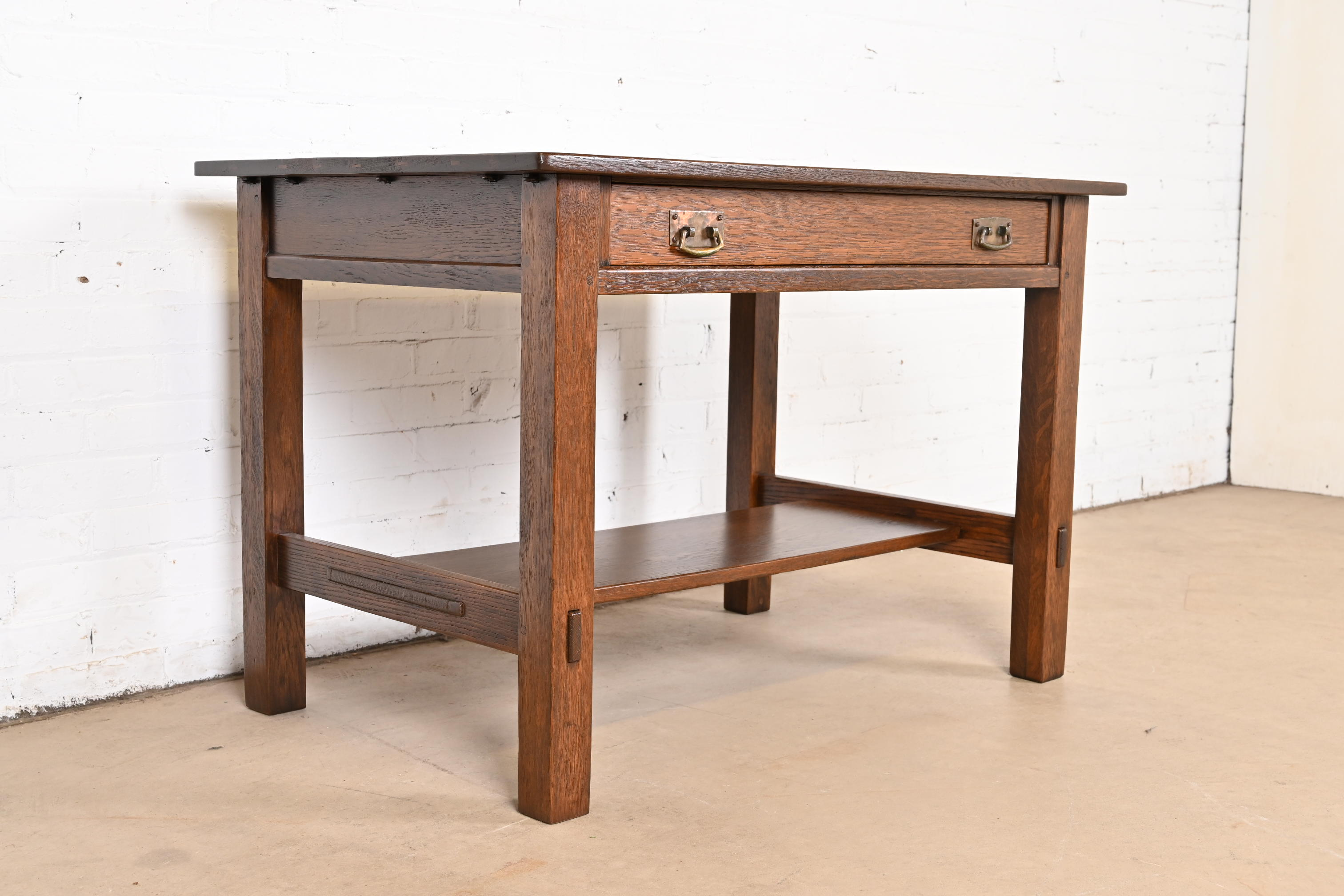 Stickley Antique Mission Oak Arts & Crafts Desk or Library Table, Newly Refinished - Image 5