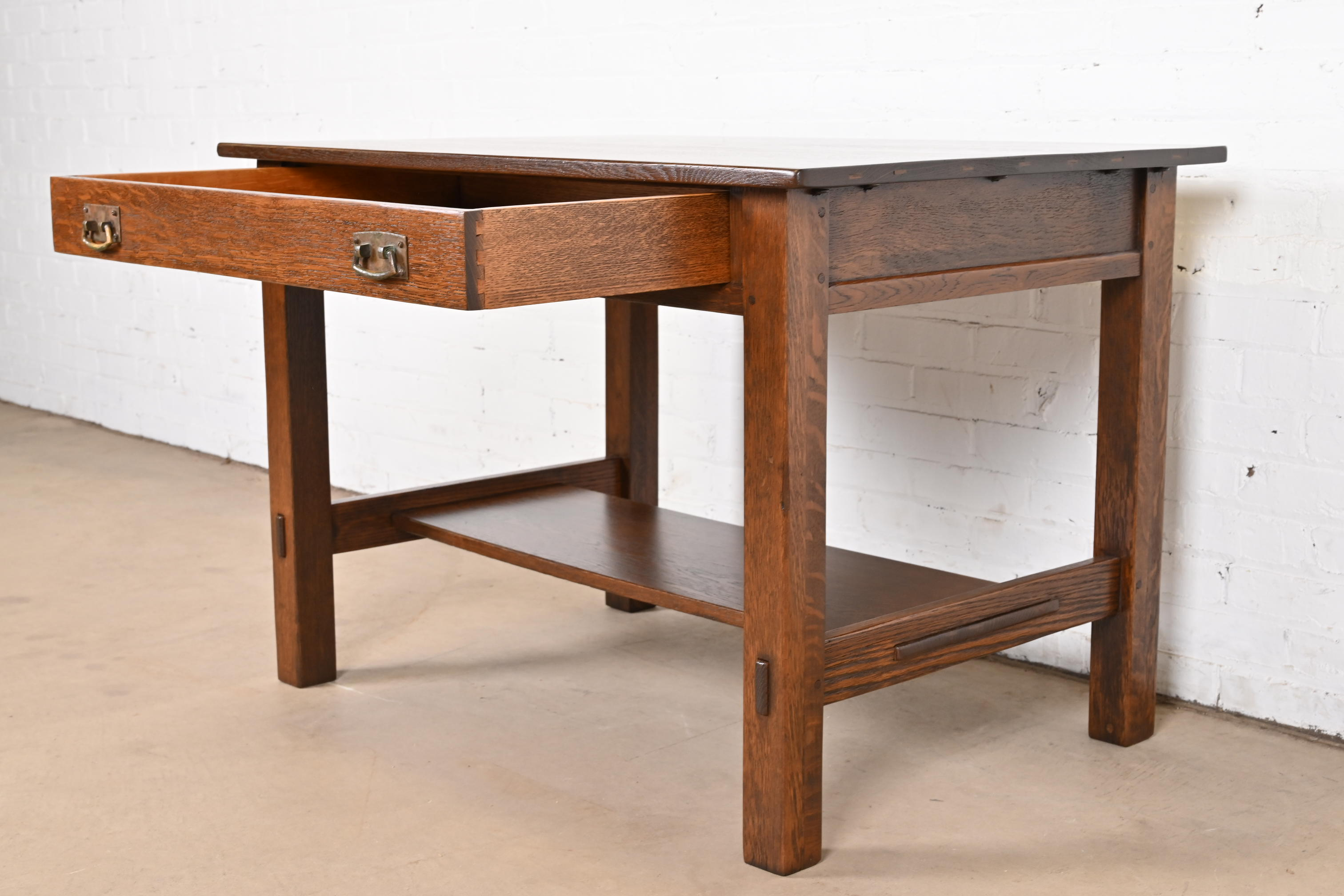 Stickley Antique Mission Oak Arts & Crafts Desk or Library Table, Newly Refinished - Image 8