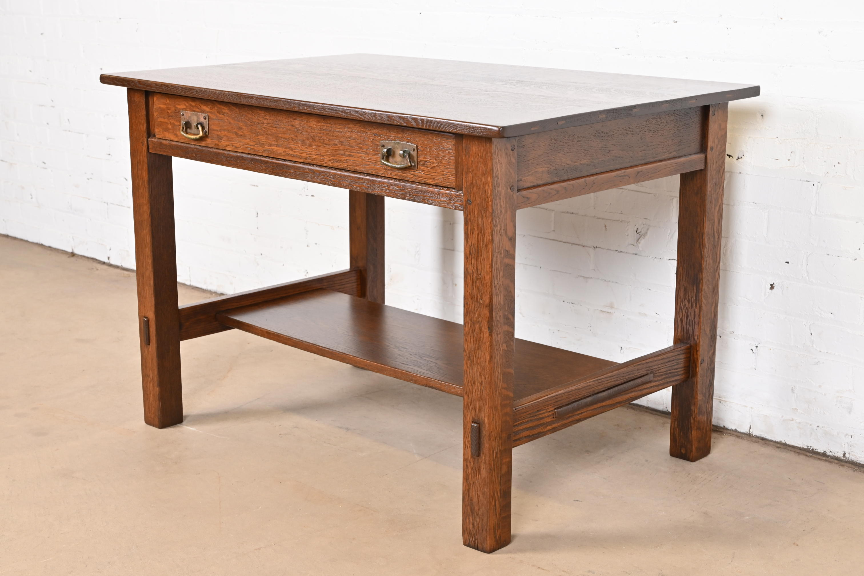 Stickley Antique Mission Oak Arts & Crafts Desk or Library Table, Newly Refinished - Image 4