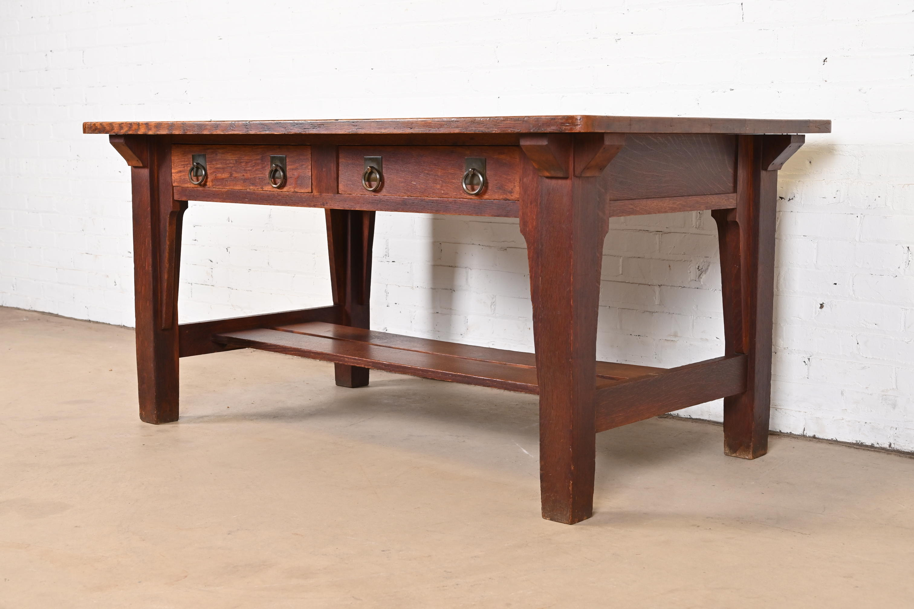 Stickley Brothers Antique Mission Oak Arts & Crafts Desk or Library Table, Circa 1900 - Image 2