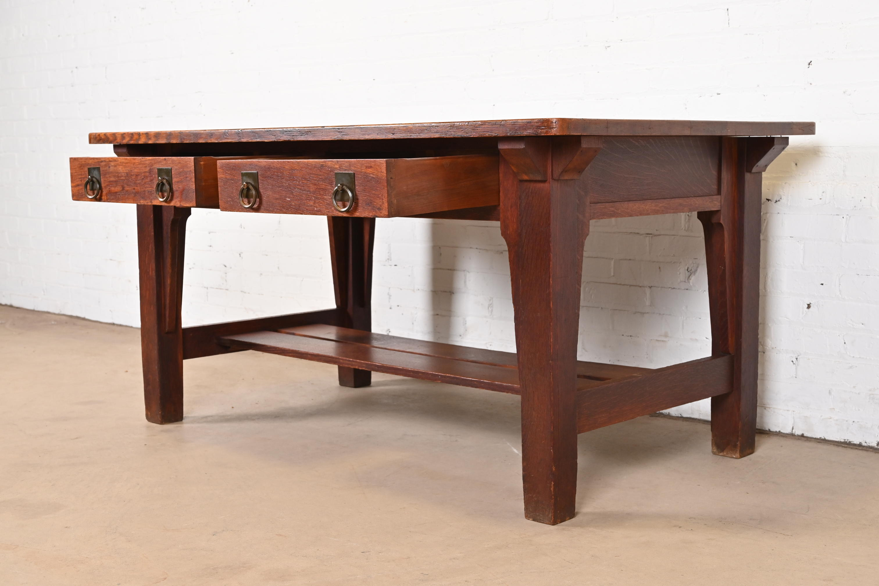 Stickley Brothers Antique Mission Oak Arts & Crafts Desk or Library Table, Circa 1900 - Image 7