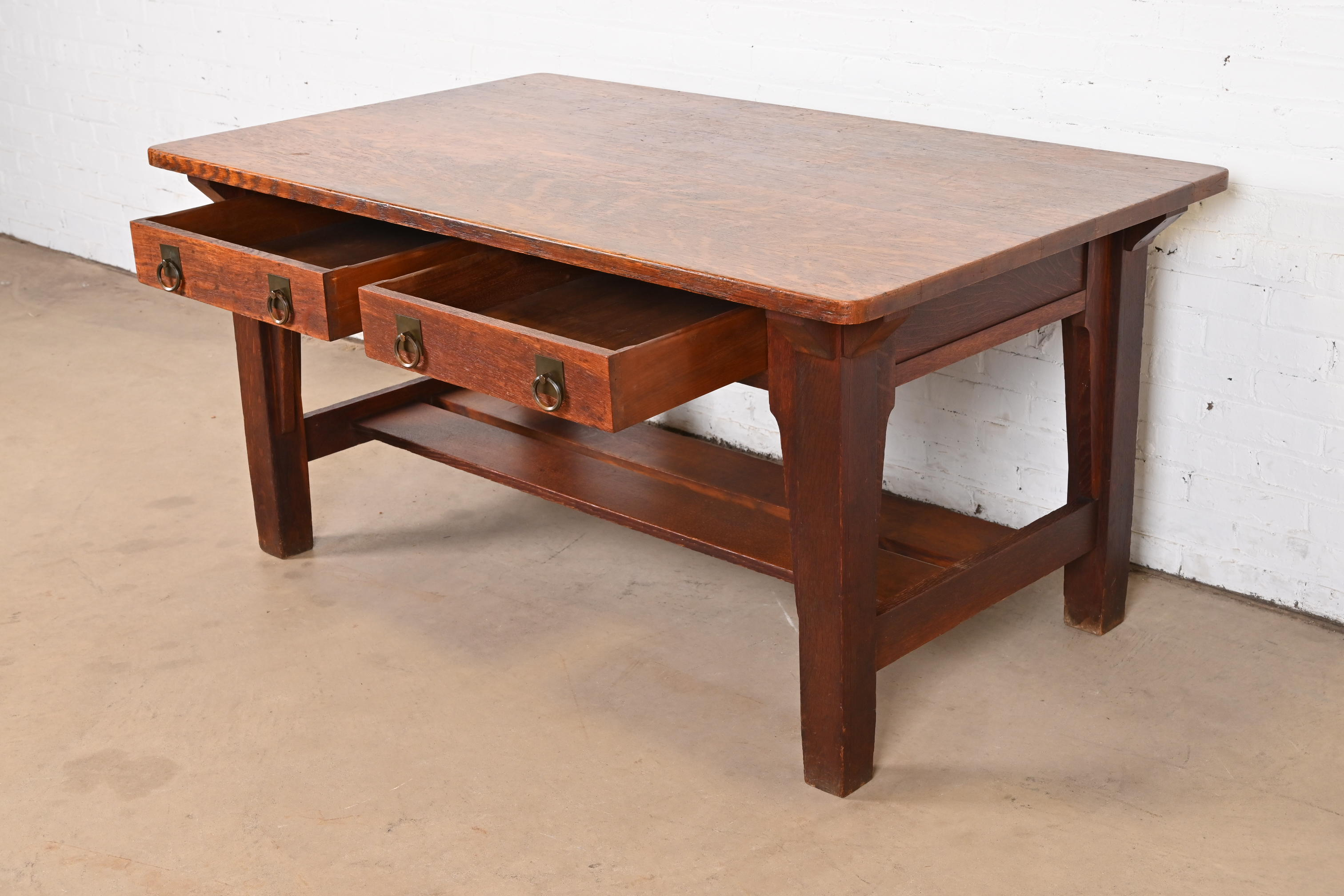 Stickley Brothers Antique Mission Oak Arts & Crafts Desk or Library Table, Circa 1900 - Image 8