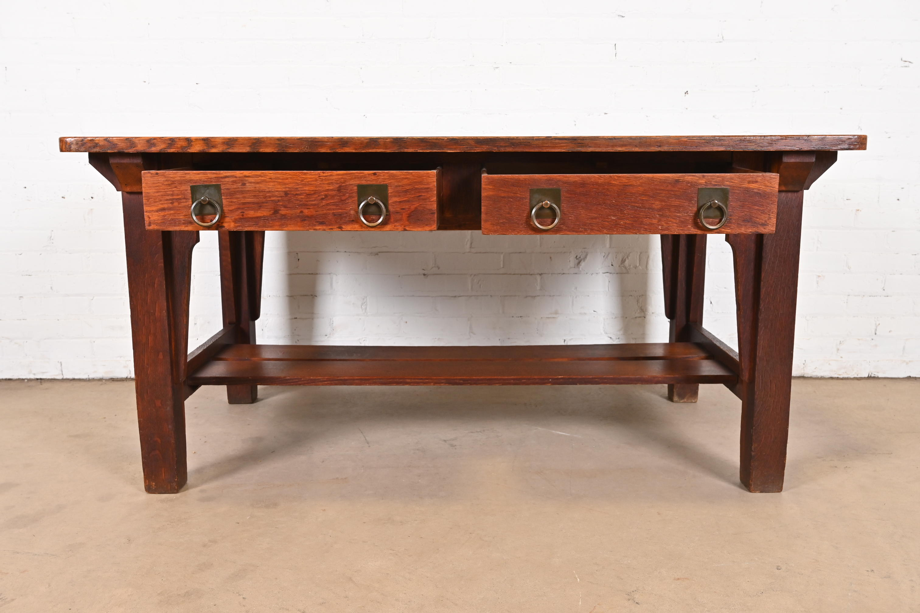Stickley Brothers Antique Mission Oak Arts & Crafts Desk or Library Table, Circa 1900 - Image 6
