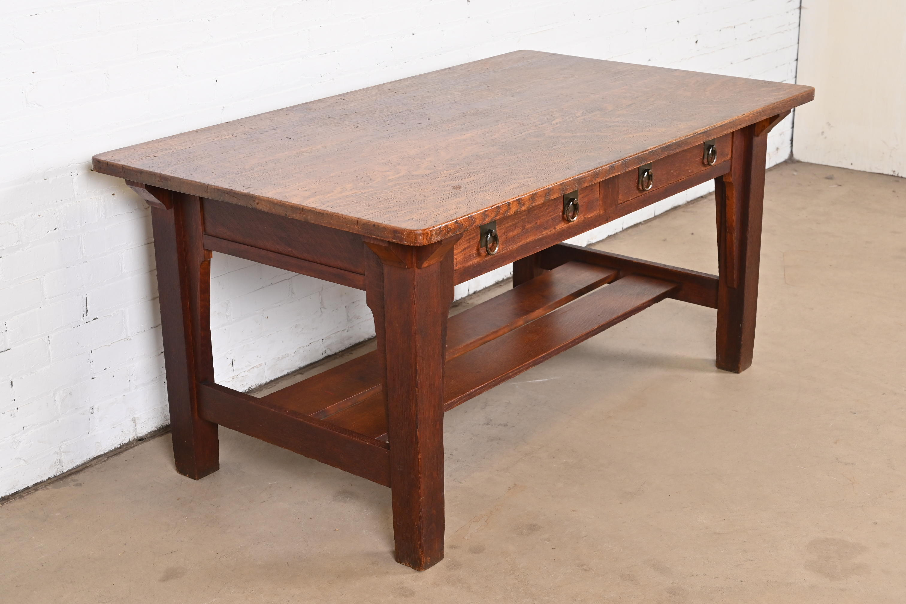 Stickley Brothers Antique Mission Oak Arts & Crafts Desk or Library Table, Circa 1900 - Image 5
