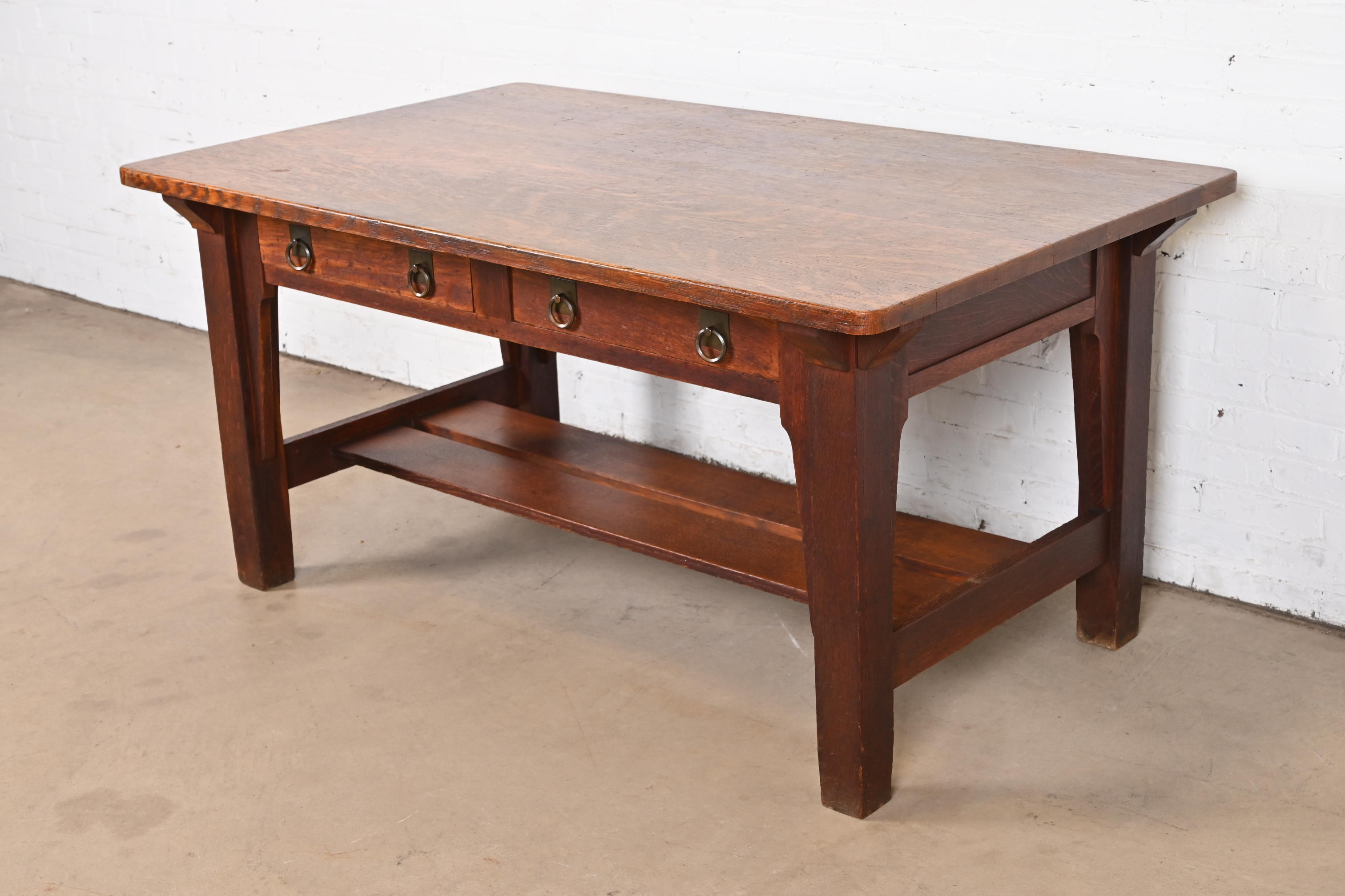 Stickley Brothers Antique Mission Oak Arts & Crafts Desk or Library Table, Circa 1900