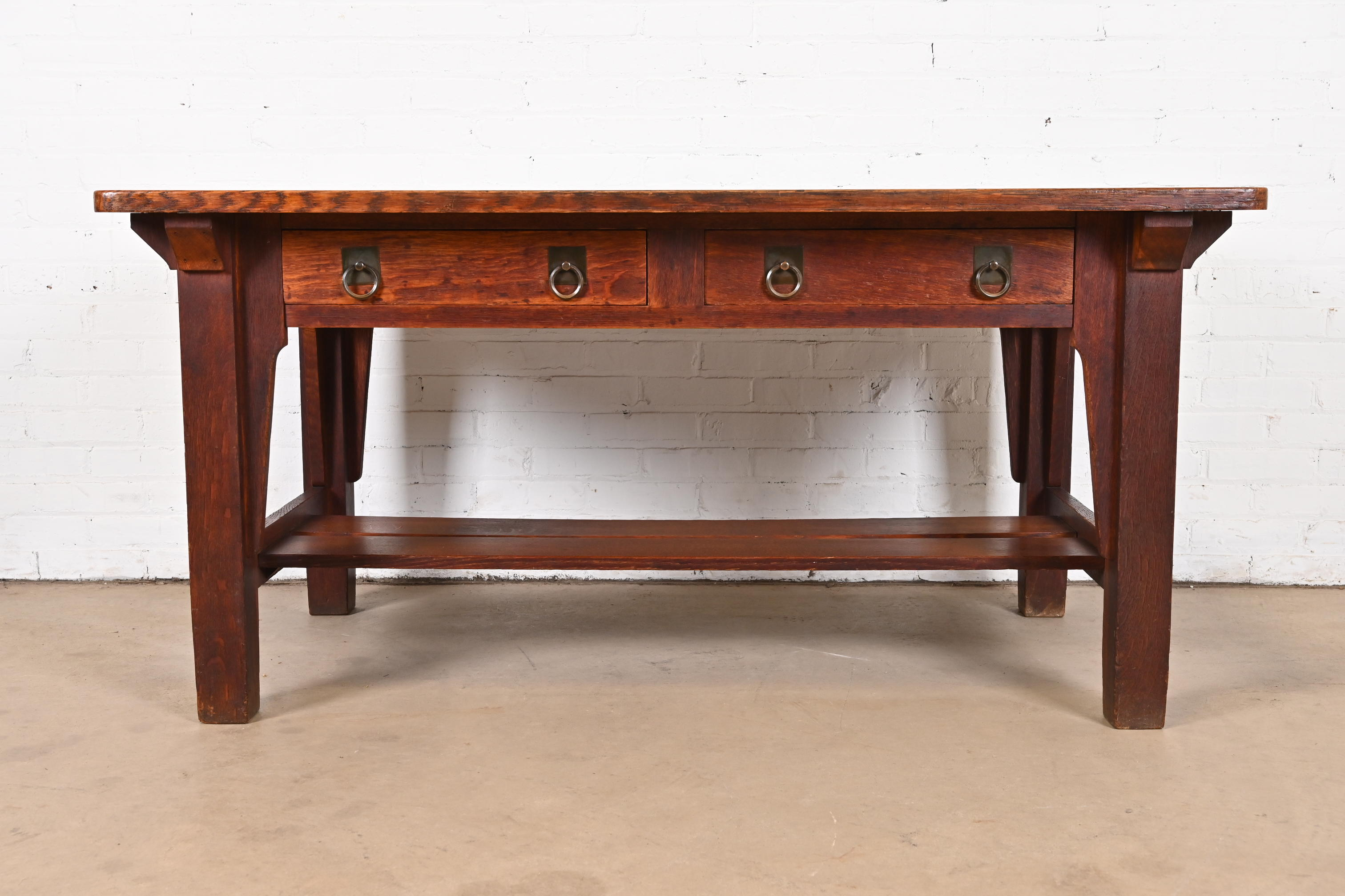 Stickley Brothers Antique Mission Oak Arts & Crafts Desk or Library Table, Circa 1900 - Image 3
