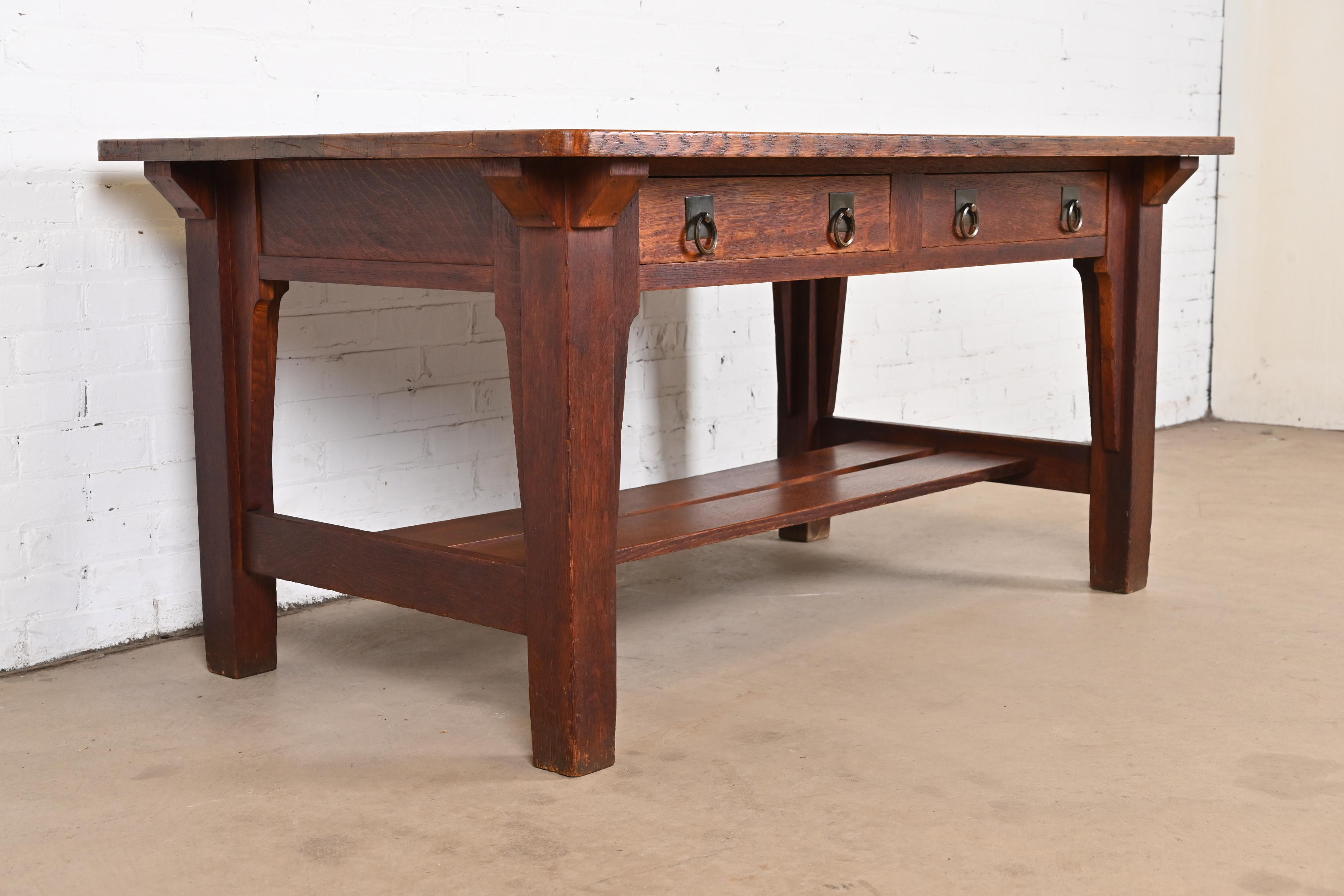 Stickley Brothers Antique Mission Oak Arts & Crafts Desk or Library Table, Circa 1900 - Image 4
